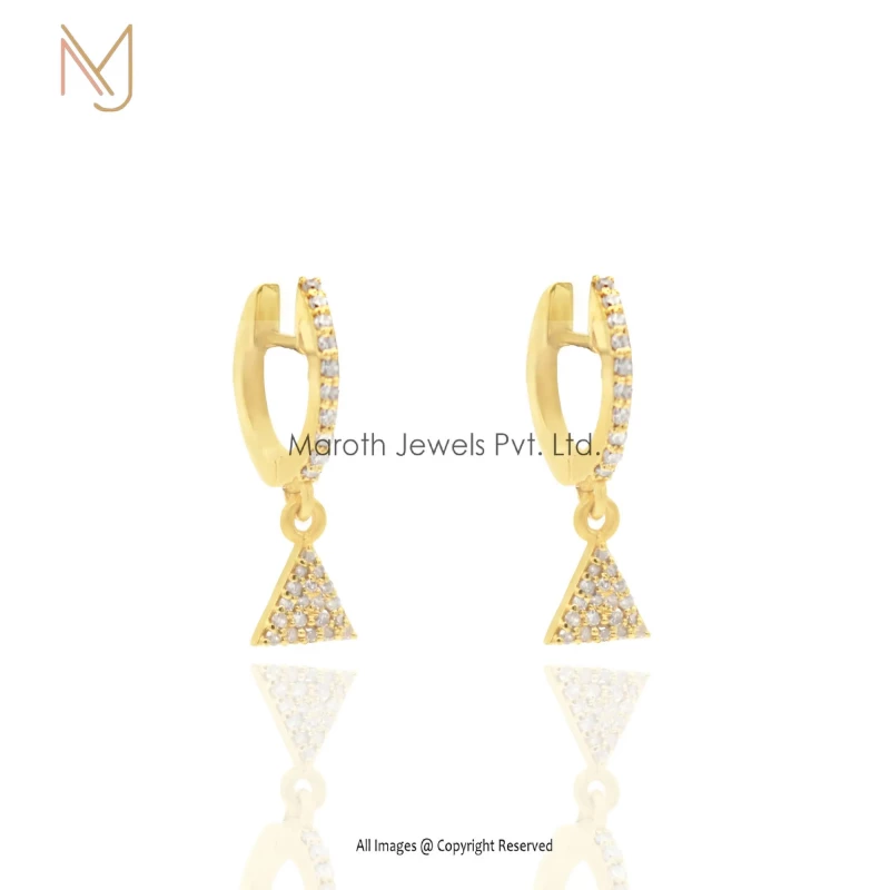 18K Yellow Gold Huggies Earrings Pave Diamond Handmade Jewelry Manufacturer