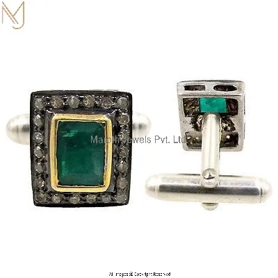 925 Silver Diamond Emerald Gemstone Men's Jewelry  Cufflinks Manufacturer