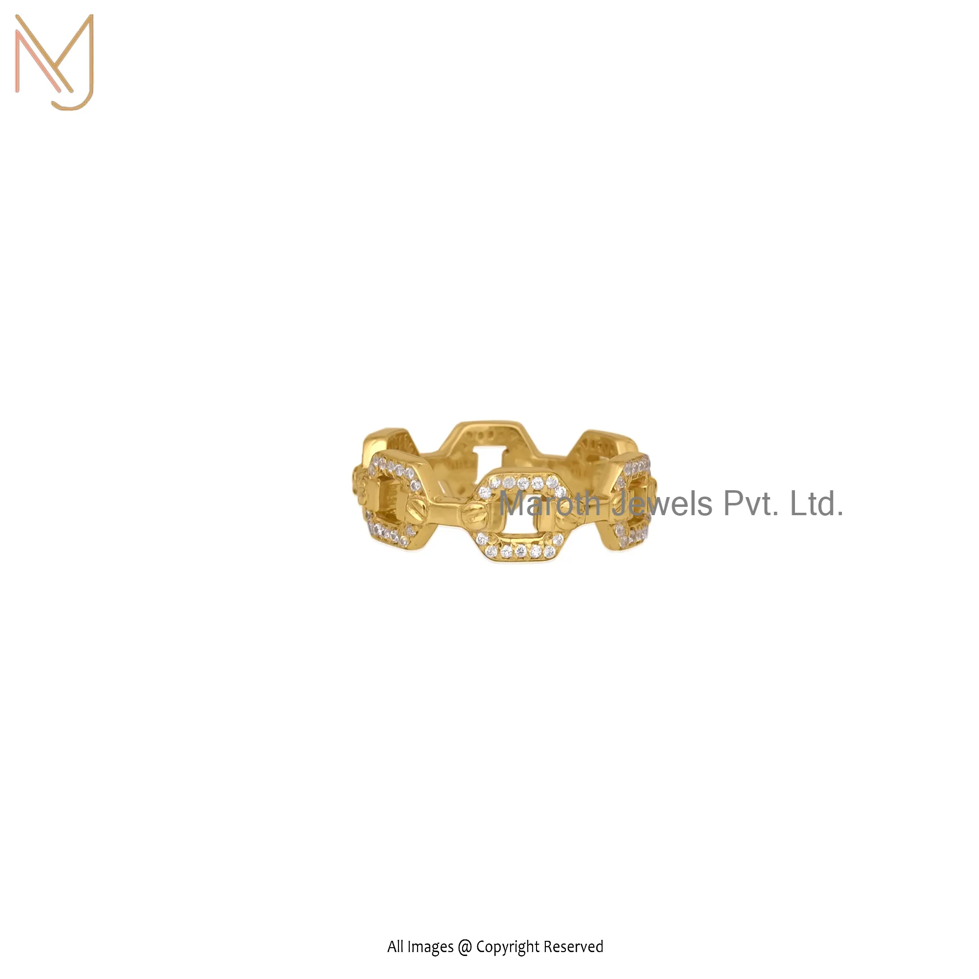 925 Silver Yellow Gold Plated CZ Ring Jewelry Supplier