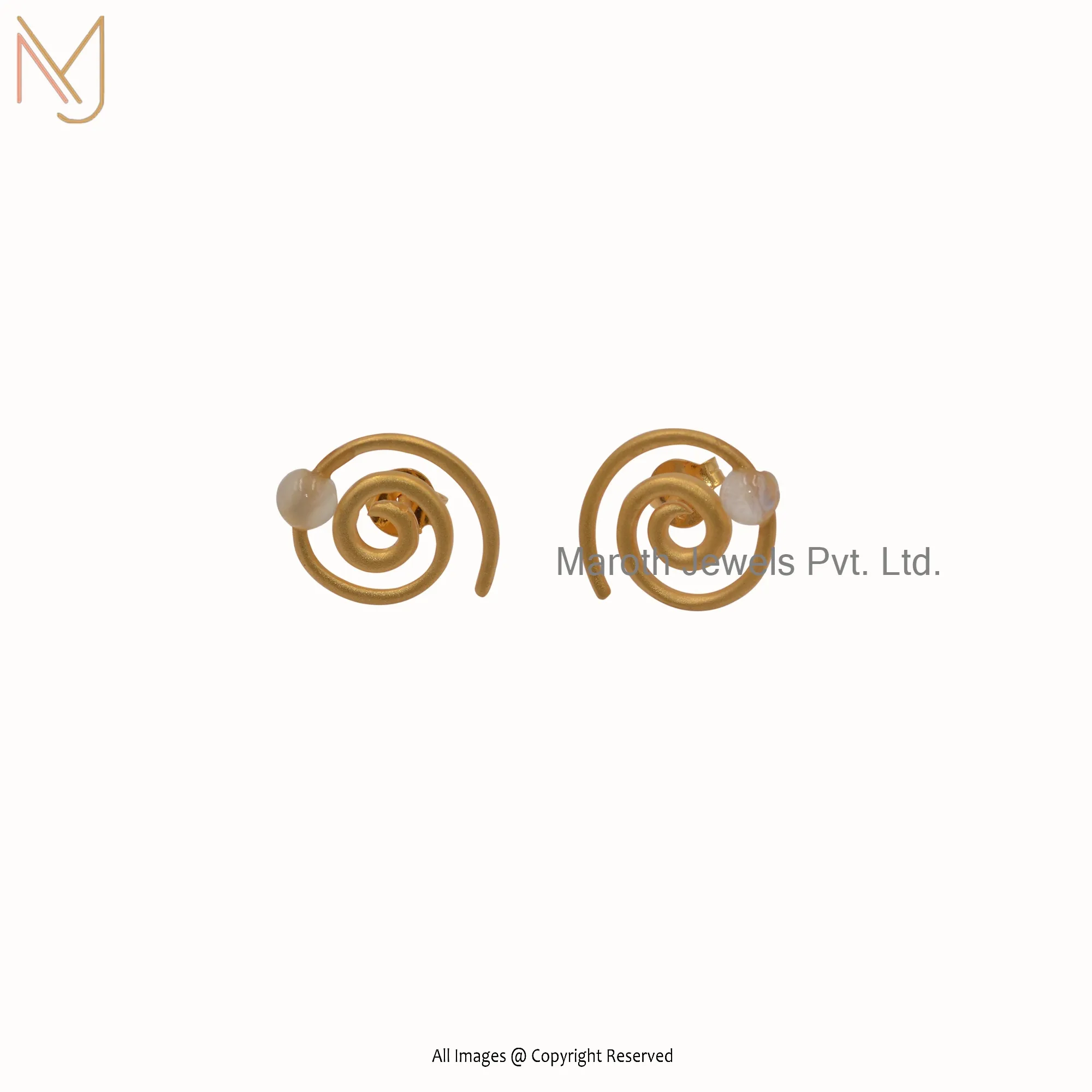 Wholesale 14K Yellow Gold Satin finish Ball Ecodeco Spiral Pierce Earring Jewelry