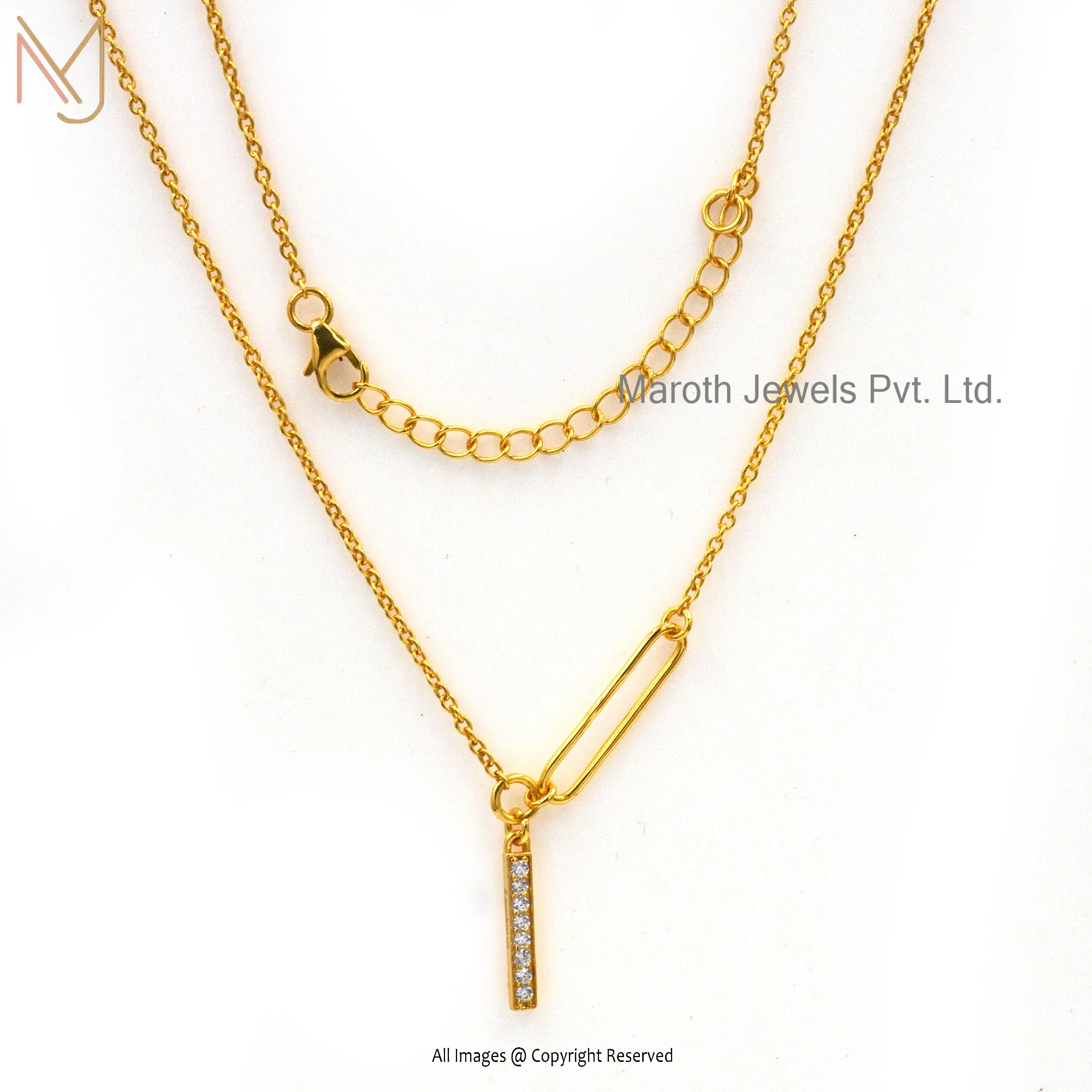 925 Silver Yellow Gold Plated Cubic Zircon Necklace Jewelry Supplier