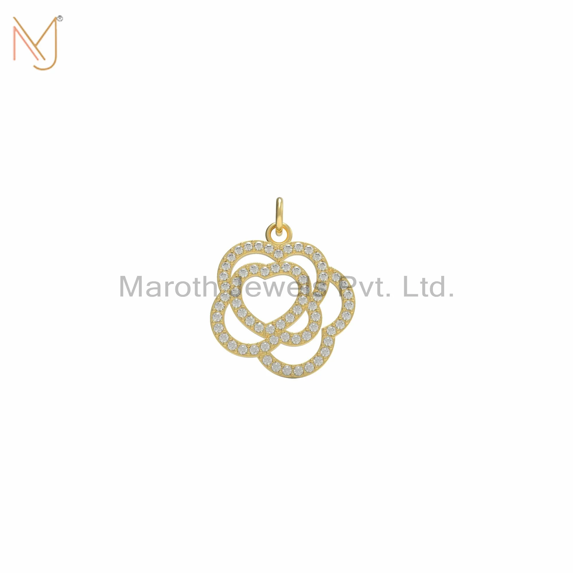 925 Silver Yellow Gold Plated Diamond Flower Pendant Jewelry Supplier