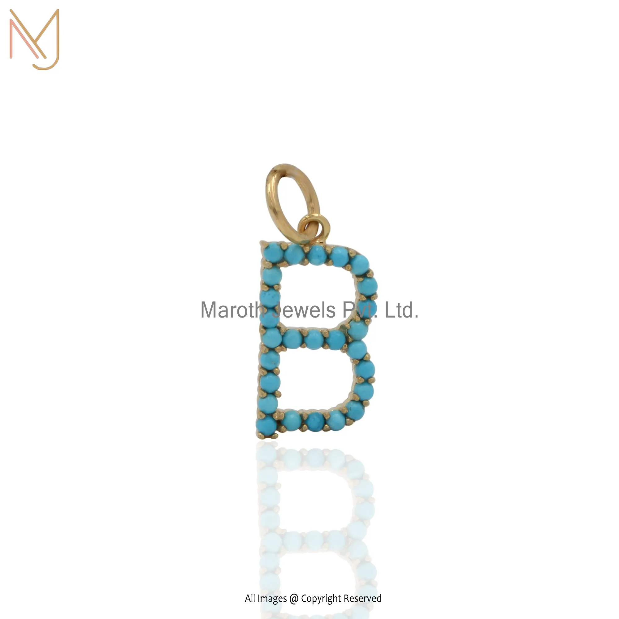 925 Silver Natural Silver Turquoise Gemstone B Letter Charms Manufacturer