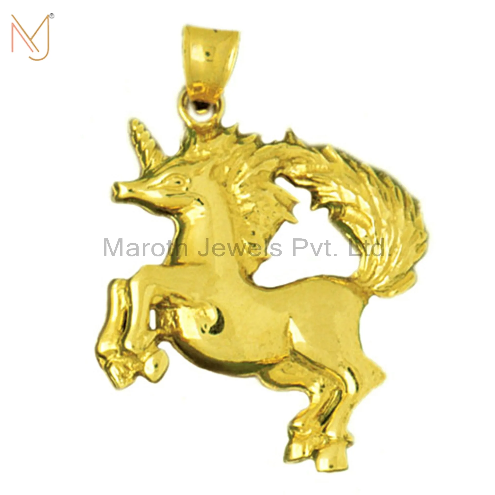 925 Silver Gold Vermeil Unicorn With Wild Mane Charm Pendant Jewelry Manufacturer