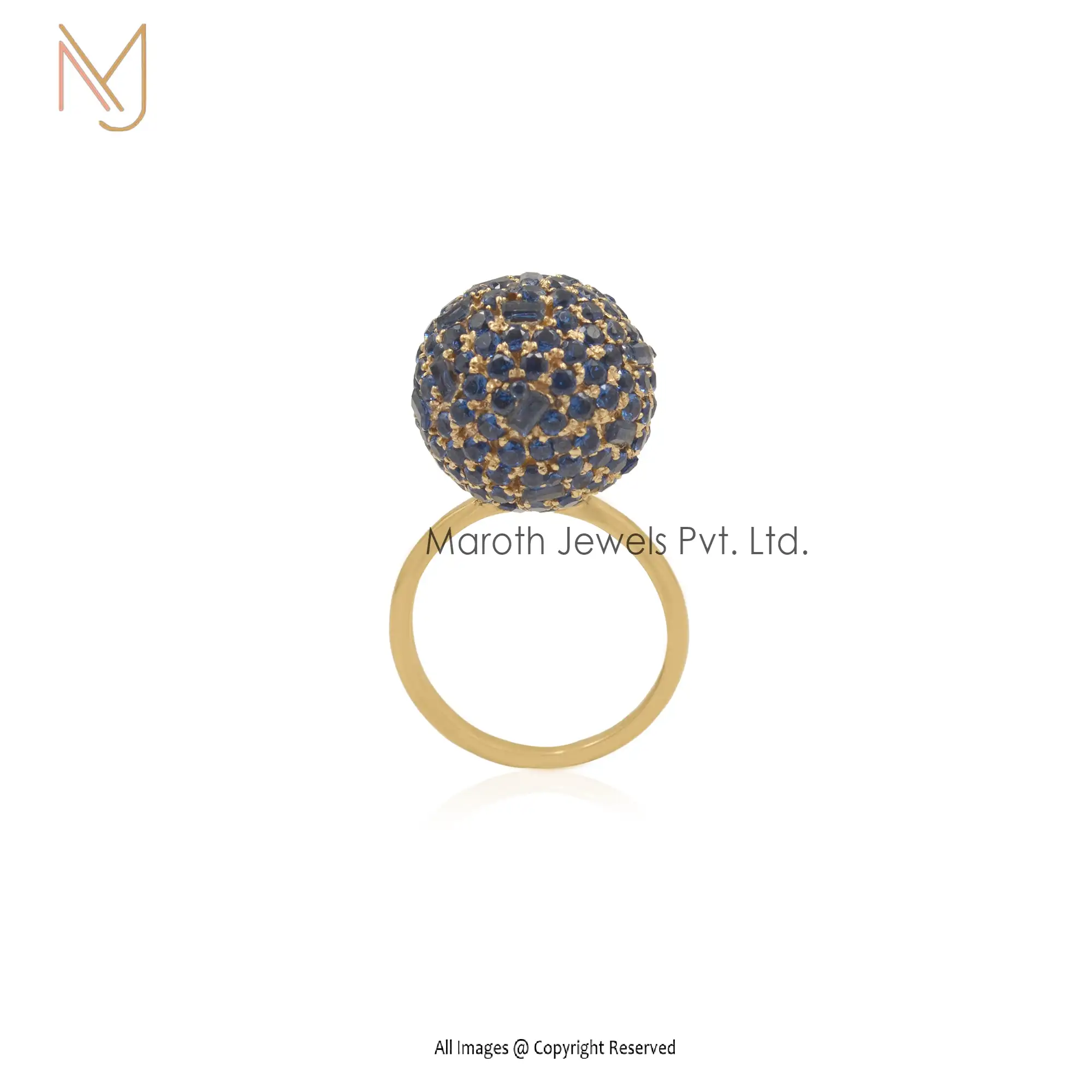 925 Silver Yellow Gold Designer Gemstone Ball Ring Manufacturer