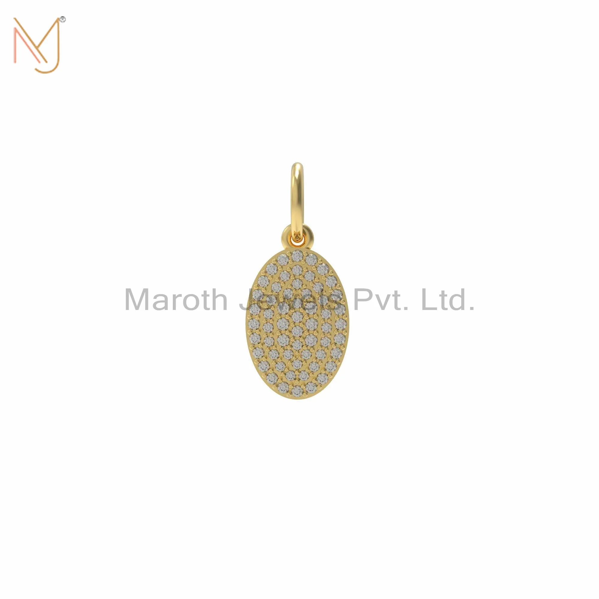 14K Yellow Gold Plated Diamond Oval Design Pendant Jewelry Manufacturer