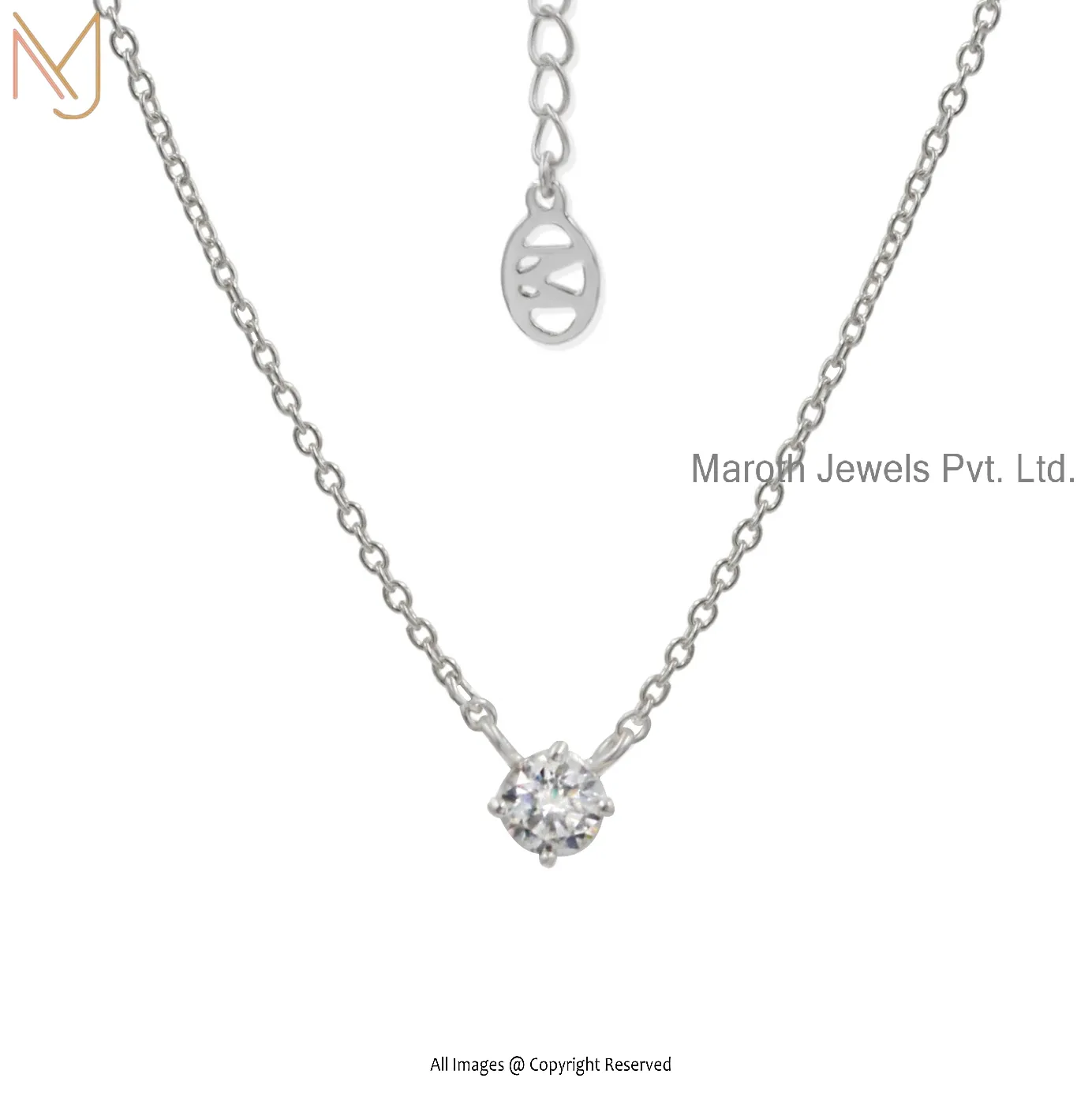 Private Label 925 Silver White Gold Plated Moissanite Dainty Necklace