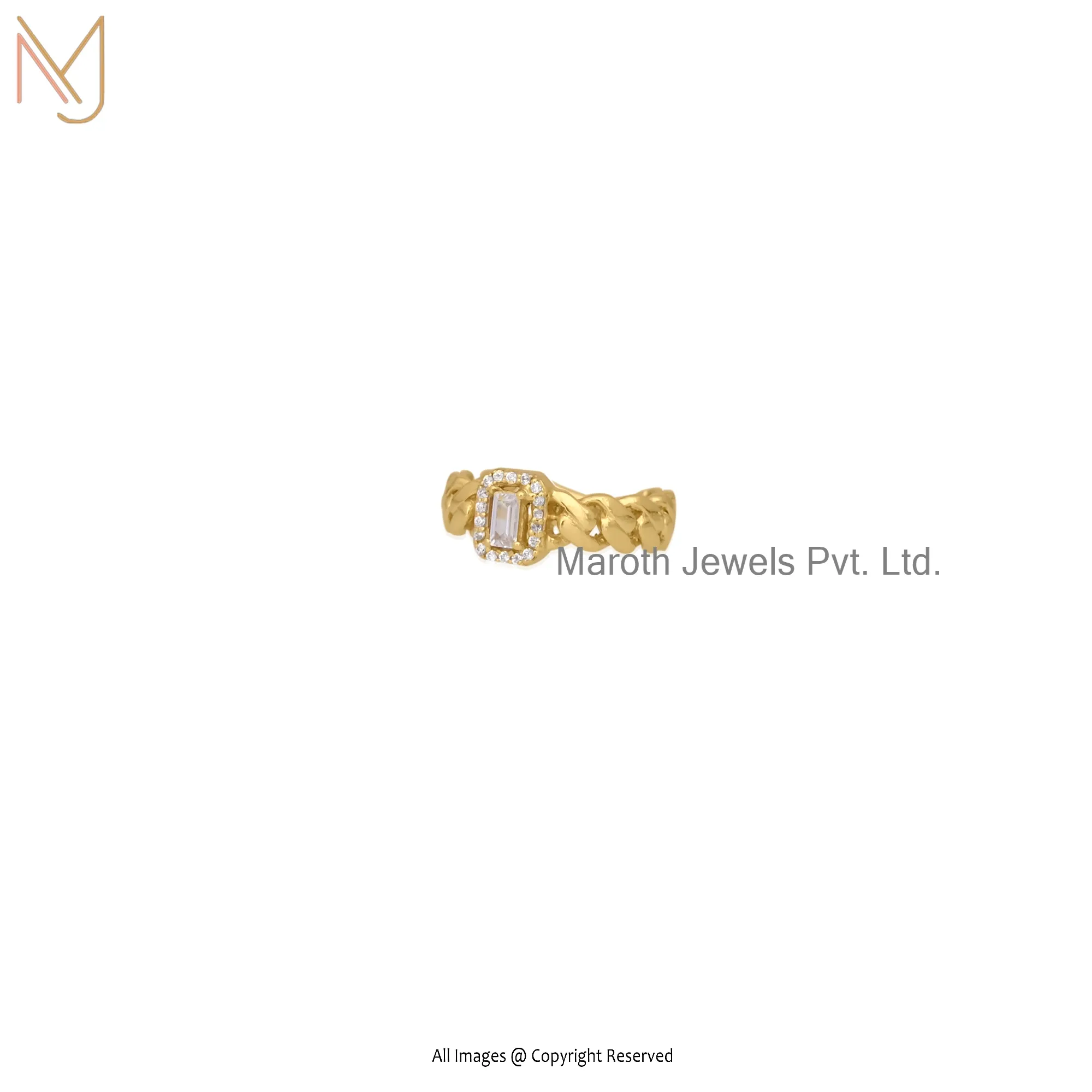 925 Silver Yellow Gold Plated Cubic Zircon Diamond Ring Jewelry Manufacturer