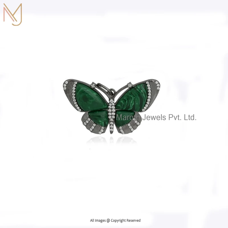 14K Yellow Gold Malachite Gemstone Butterfly Charm Pendant Jewelry Supplier