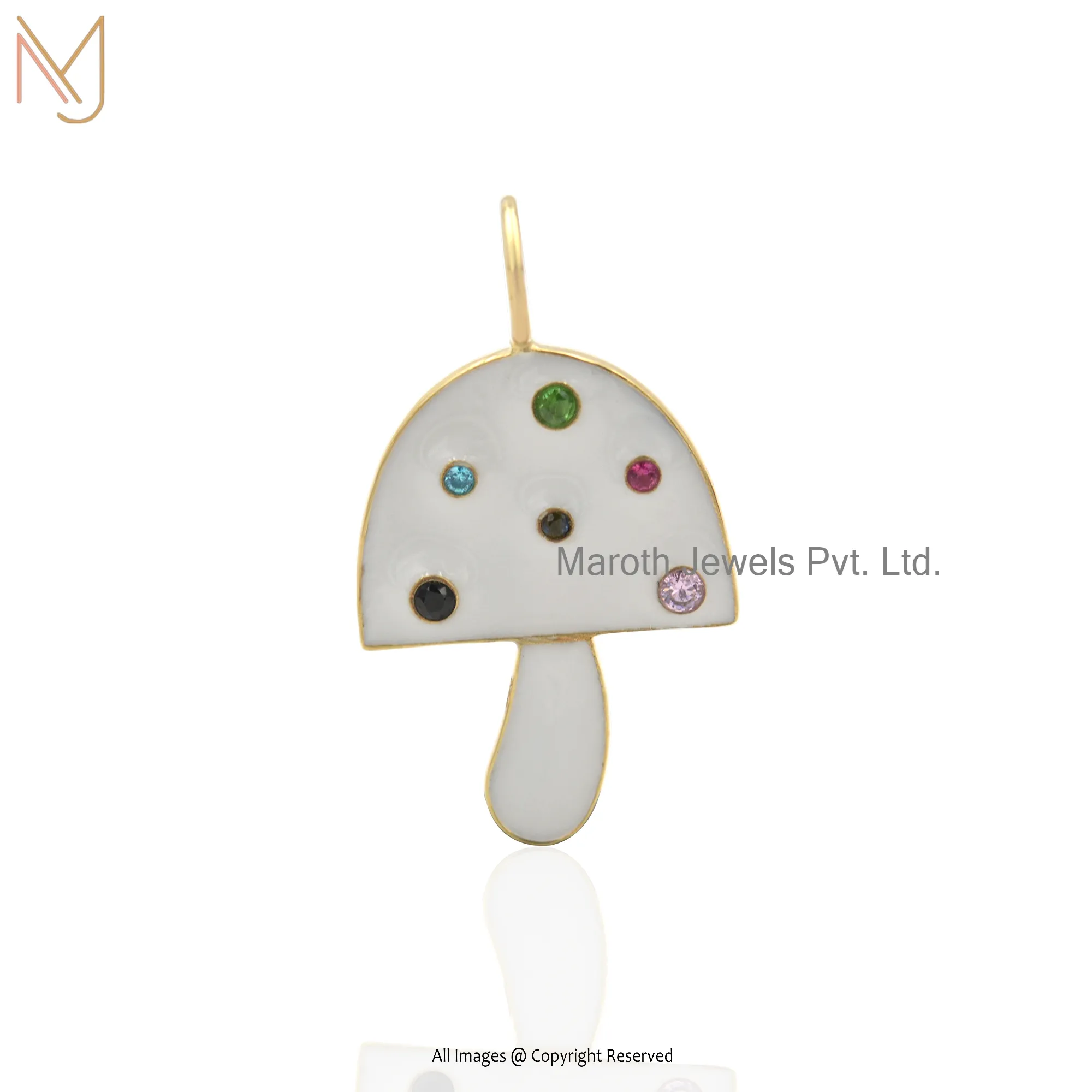 Private Lable 925 Silver Yellow Gold Multi Gemstone Enamel Mushroom Pendant Jewelry