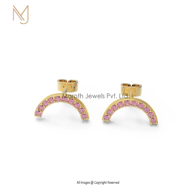 925 Silver Yellow Gold Plated Diamond Gemstone Half Moon Earrings Jewelry Manufacturer