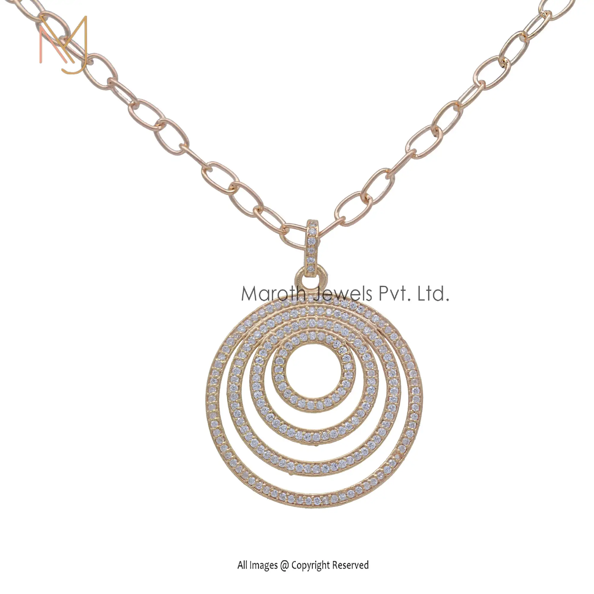 Private Lable 925 Sterling Silver Yellow Gold Plated CZ Layered Circle Designer Pendant Jewelry