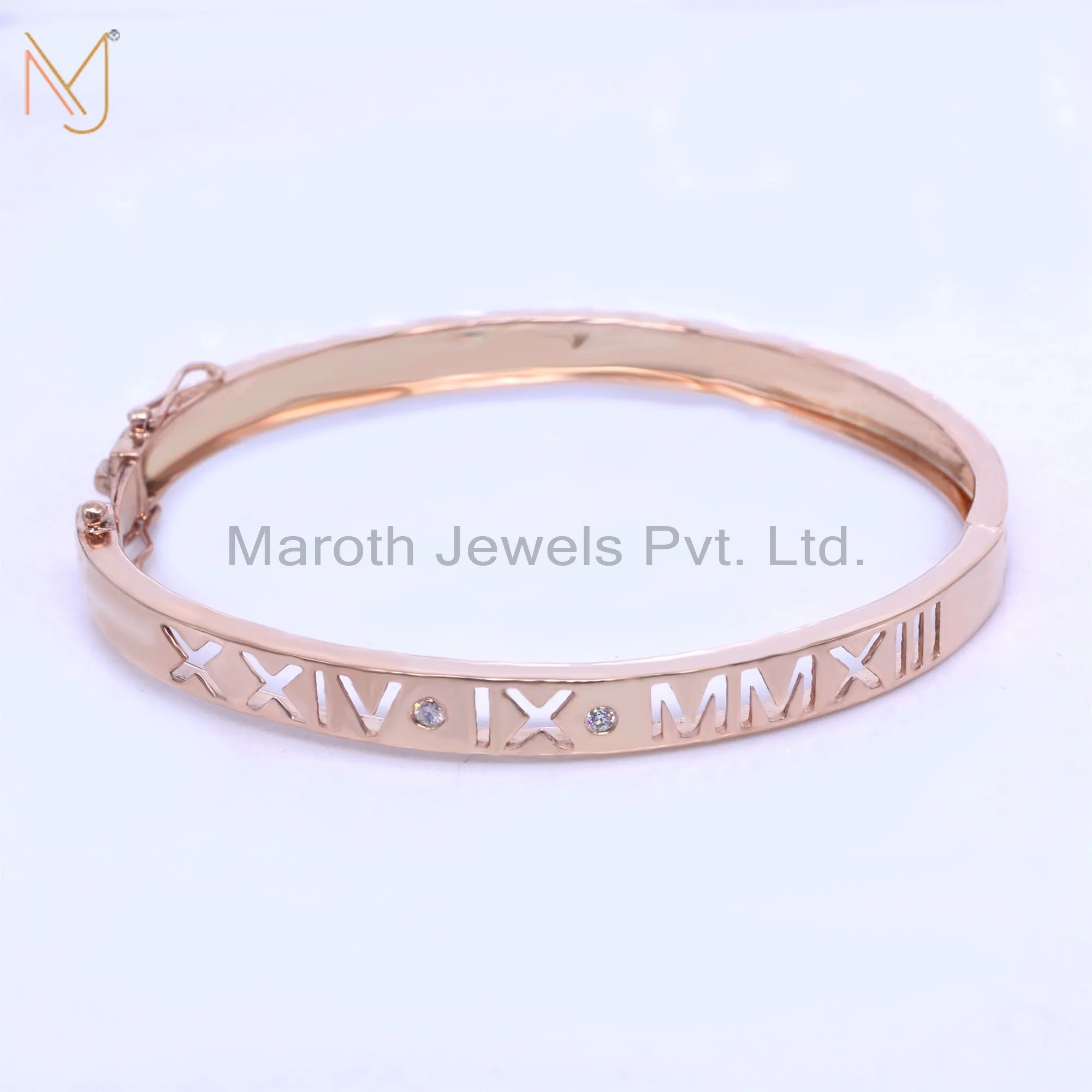 925 Silver Rose Gold Plating With Full Stops In Diamonds VS1 GH Bangle Custom Jewelry