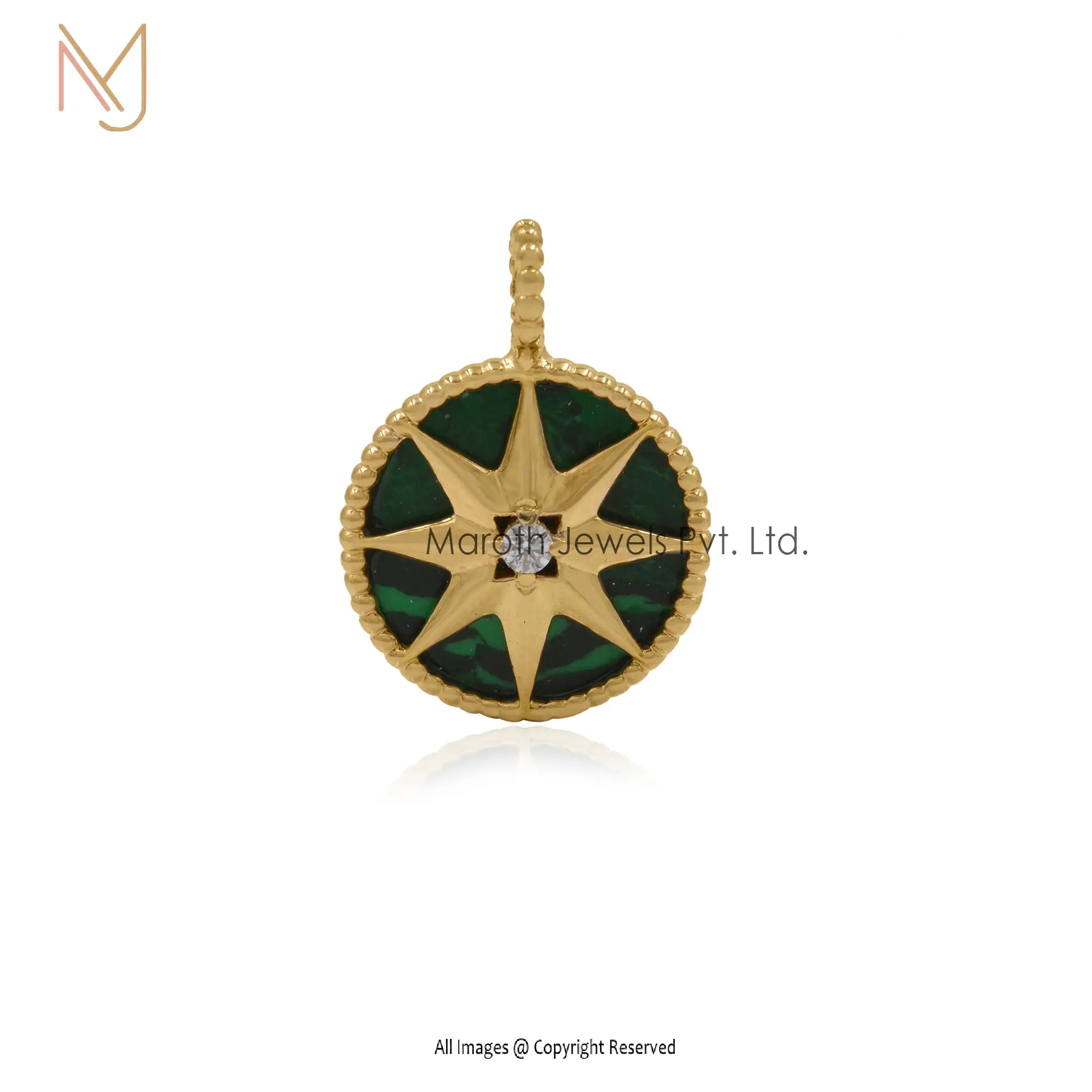 Wholesale 925 Silver Yellow Gold Malachite & Moissanite Star Disc Pendant Jewelry