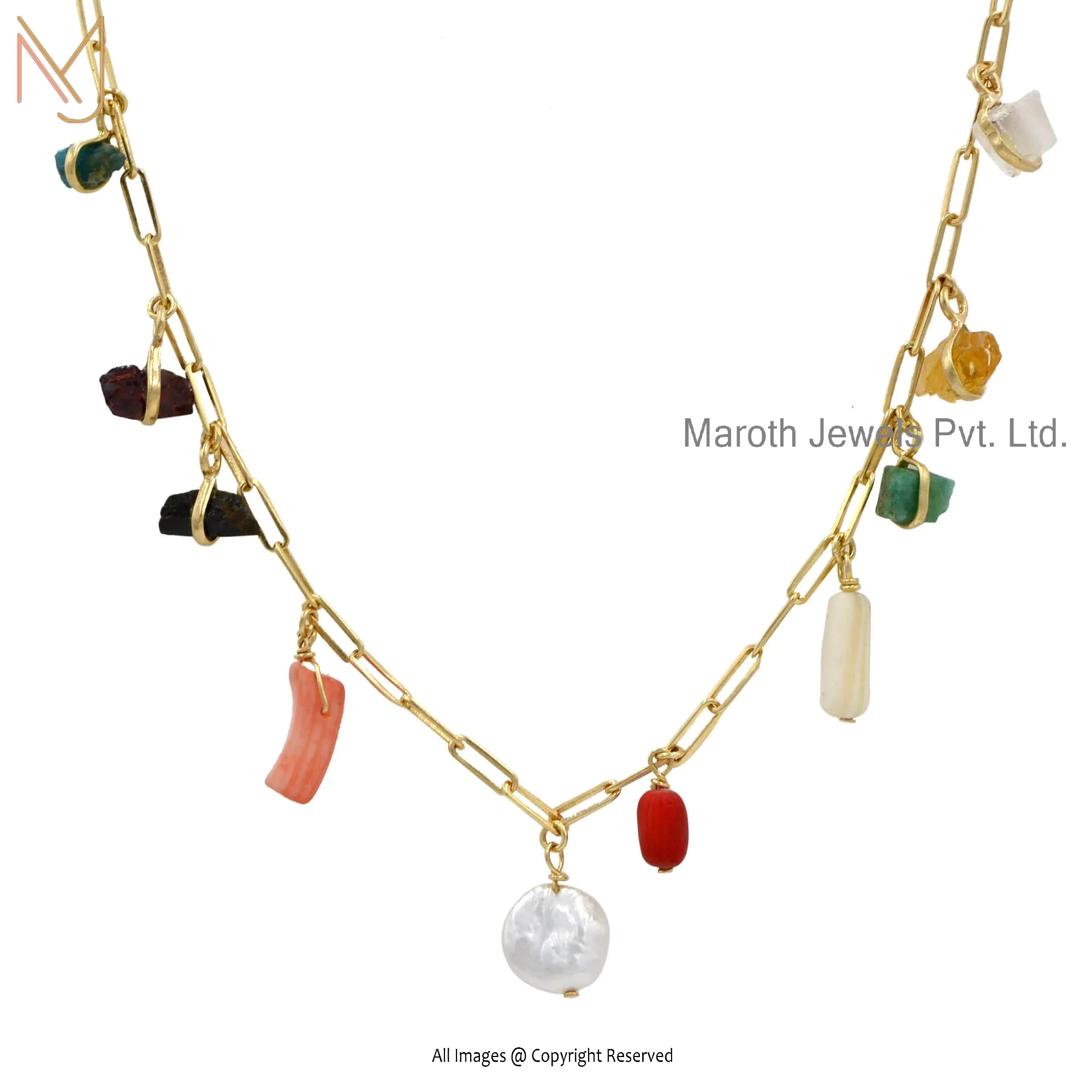 925 Silver Yellow Gold Plated Multi Gemstone Necklace Jewelry Supplier