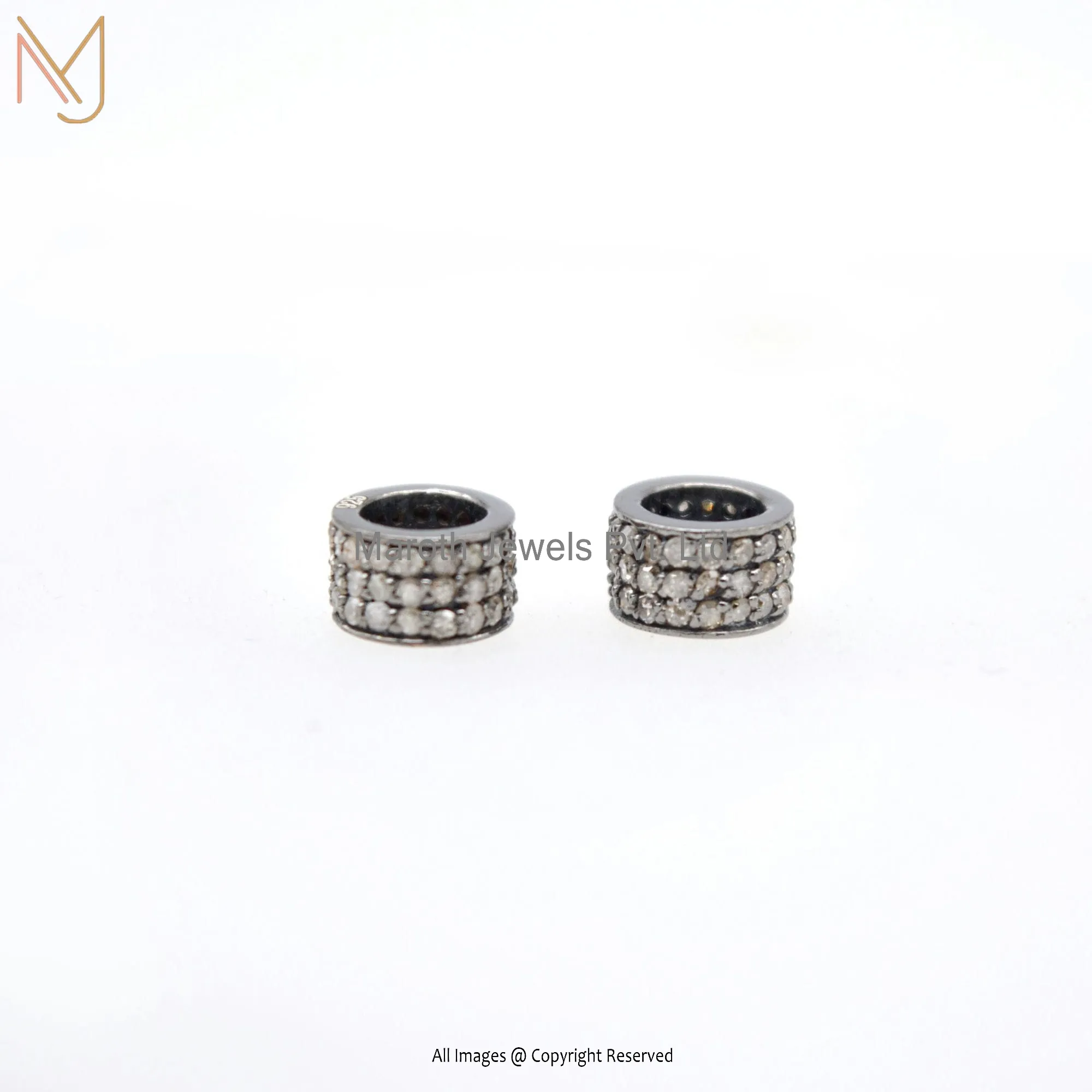925 Silver Black Rhodium Plated Pave Diamond Rondelle Beads Finding Jewelry Manufacturer