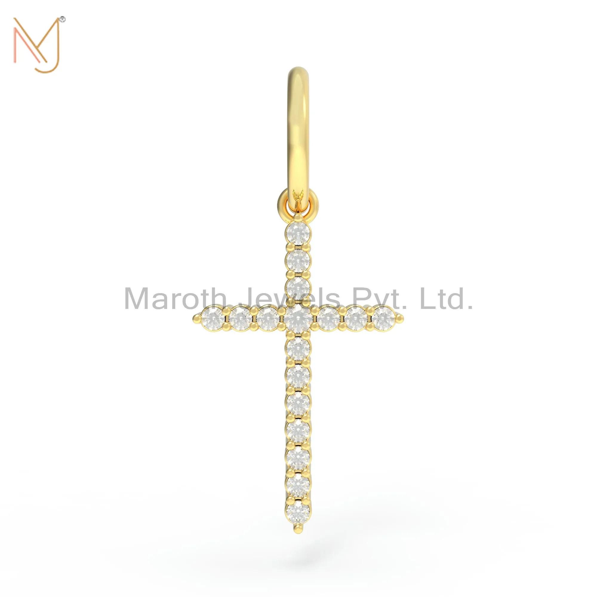 14K Yellow Gold Plated Diamond Cross Pendant Jewelry Manufacturer