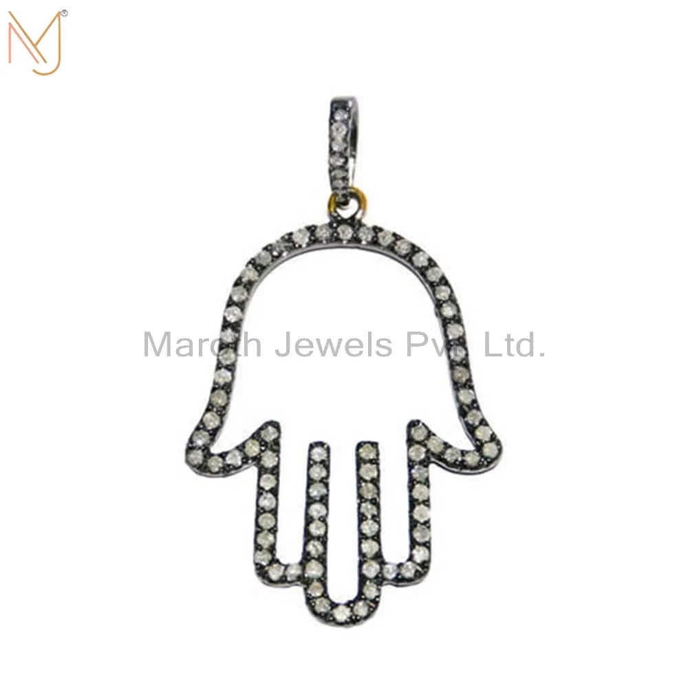 925 Sterling Silver Diamond Pave Hamsa Charm Pendant Religious Fine Jewelry Manufacturer