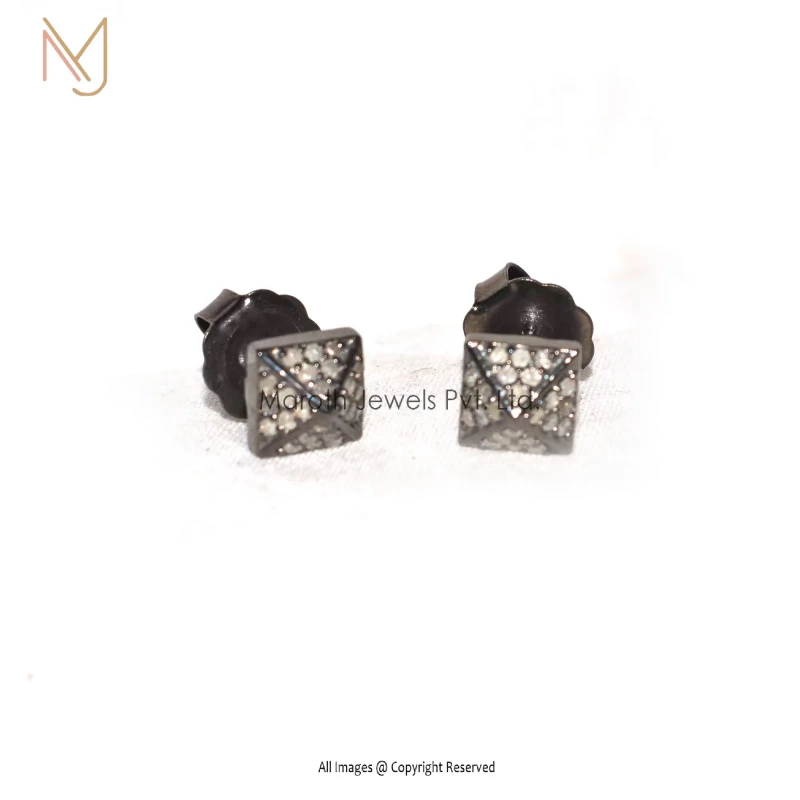 925 Silver Rhodium Yellow Gold Plated Pave Diamond Pyramid Stud Earring  Manufacturer