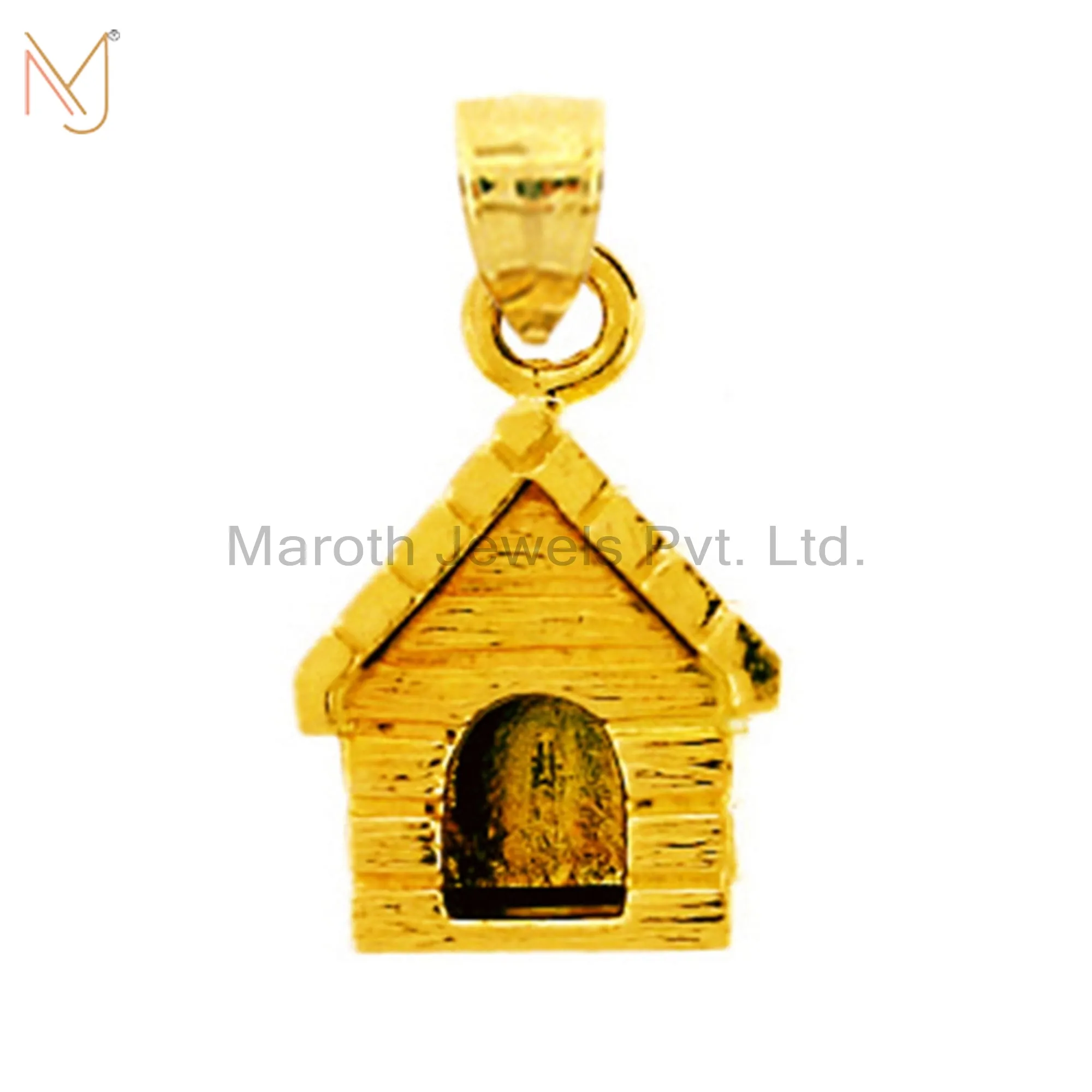 925 Sterling Silver Yellow Gold Vermeil Dog House Charm Pendant Jewelry Manufacturer