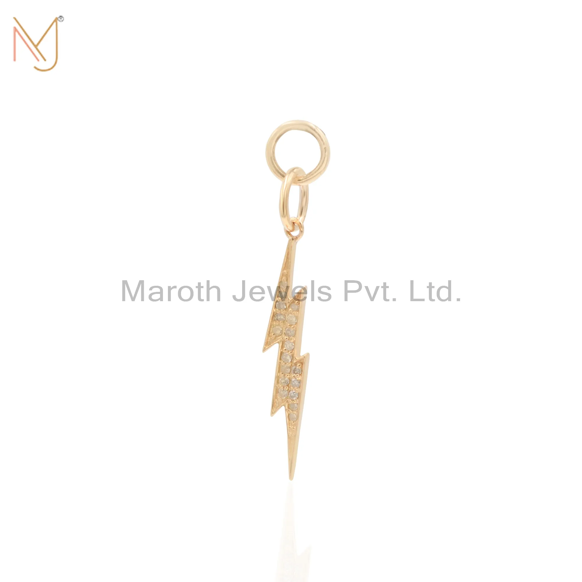 14K Yellow Gold Plated Diamond Lighting Bolt Pendant Custom Jewelry