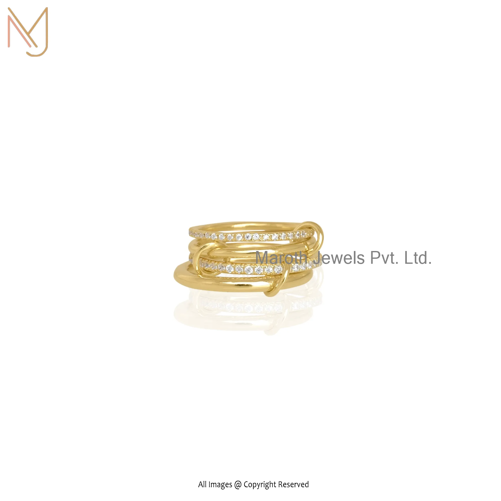 14K Yellow Gold White Cubic Zirconia Band Ring Jewelry Supplier