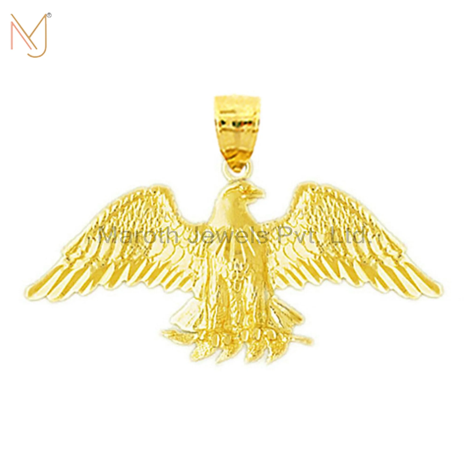 925 Sterling Silver Yellow Gold Plated Preching Eagle Charm Pendant Custom Jewelry