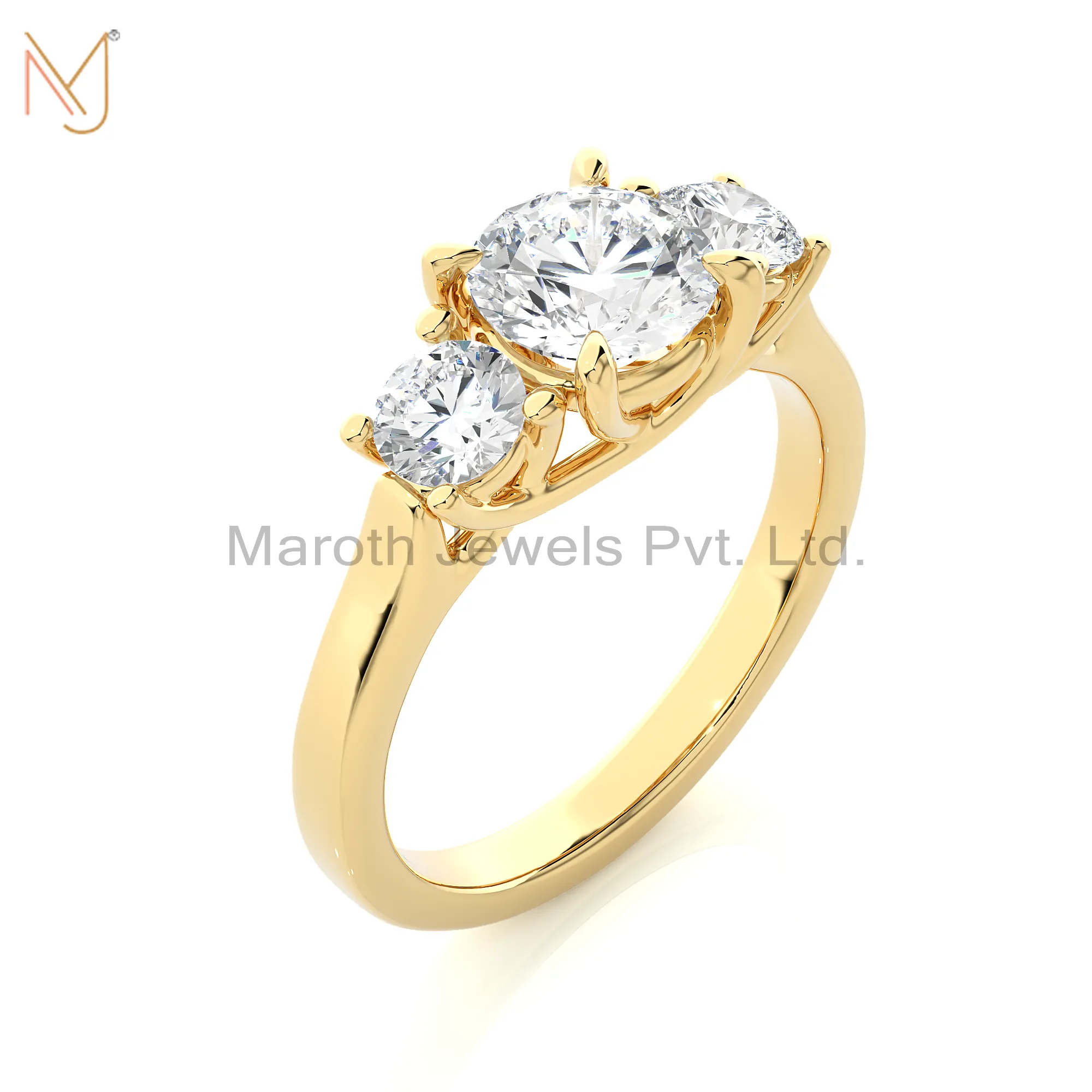 925 Silver Yellow Gold Plated Moissanite Diamond Round Ring Custom Jewelry