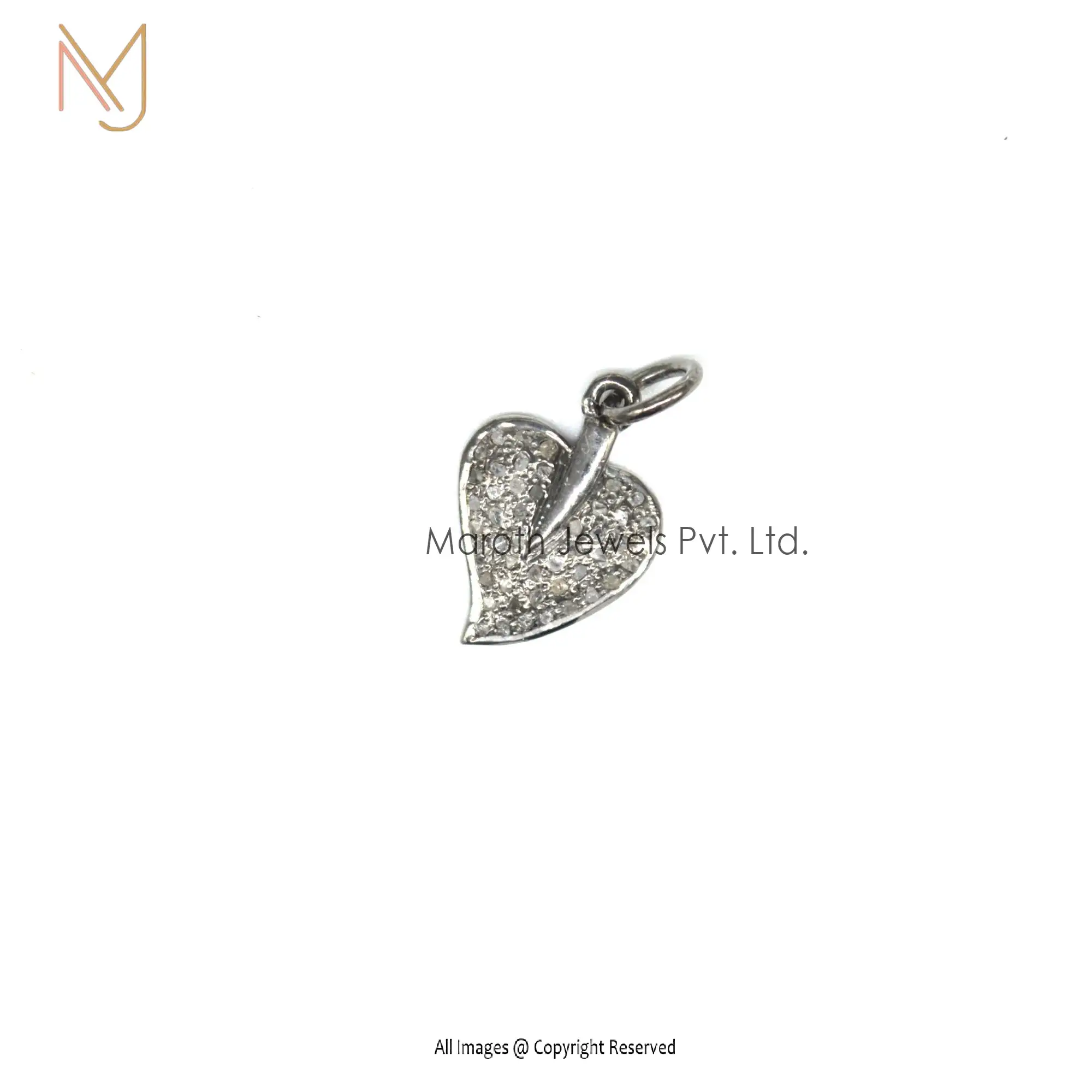 925 Silver Black Rhodium Plated Pave Diamond Heart Pendant Jewelry Supplier