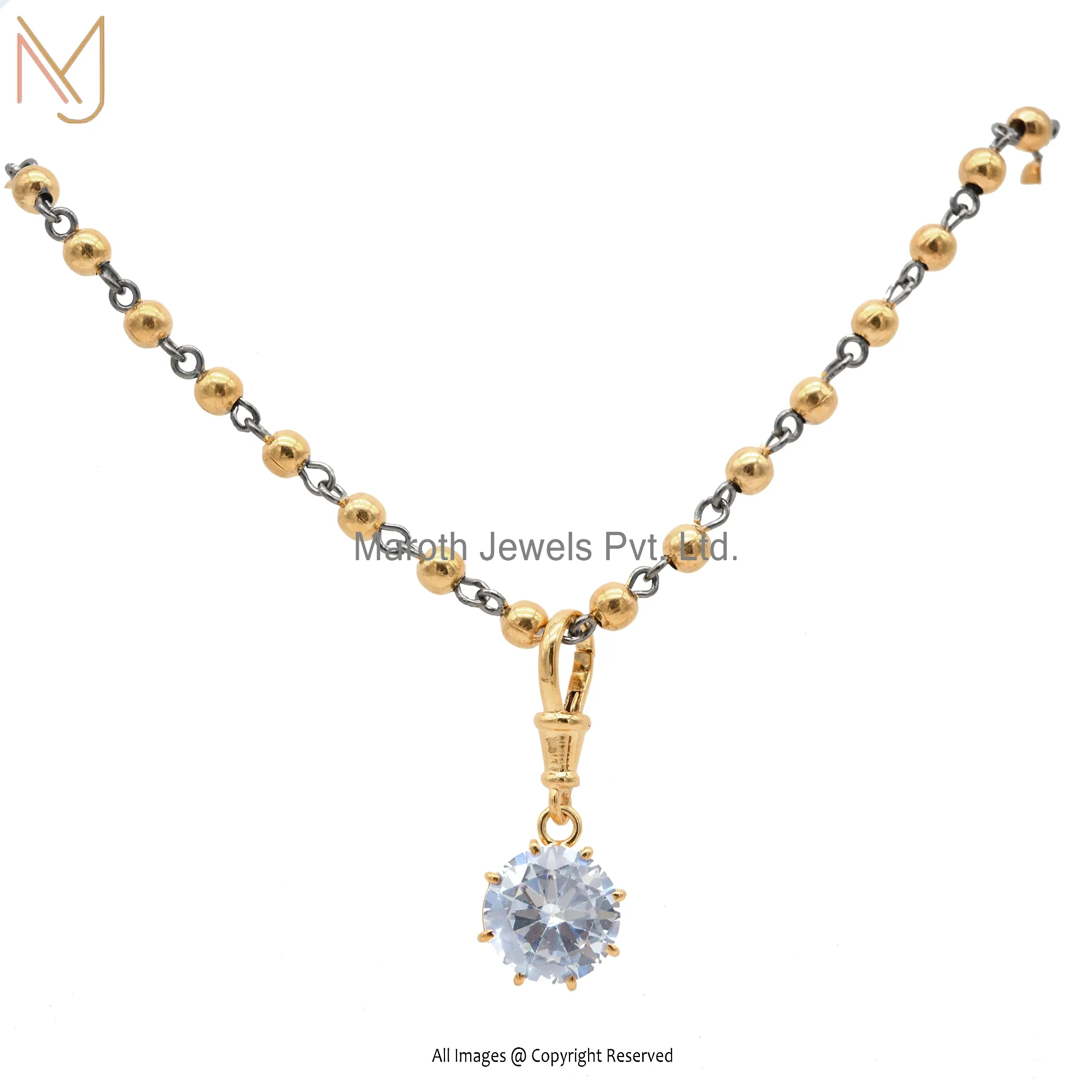 925 Silver Yellow Gold Plated Pave Diamond Pendant Necklace Jewelry Supplier