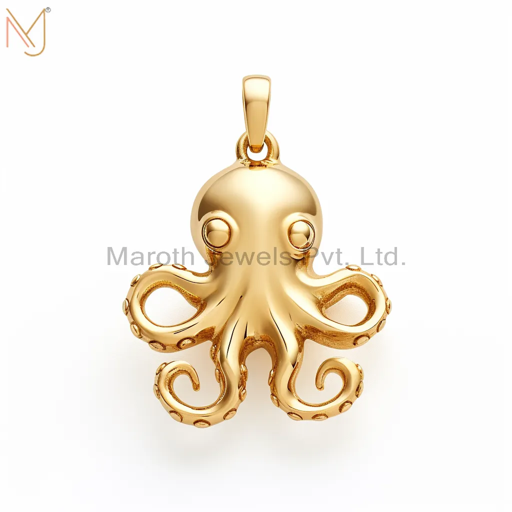 925 Sterling Silver Yellow Gold Plated Octopus Charm Pendant Custom Jewelry