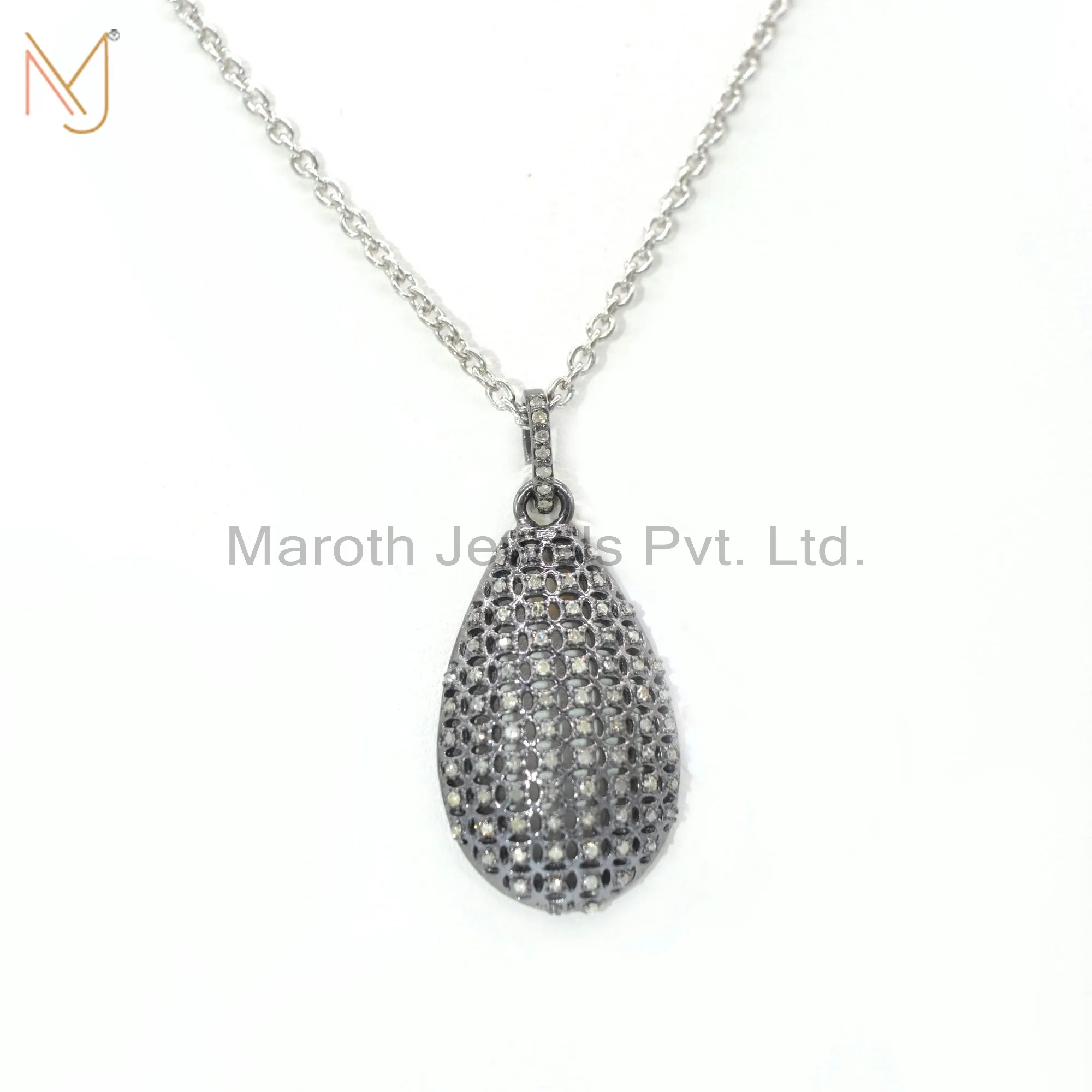 925 Silver Rhodium Plated Pave Diamond Bazel Pendant Jewelry Manufacturer