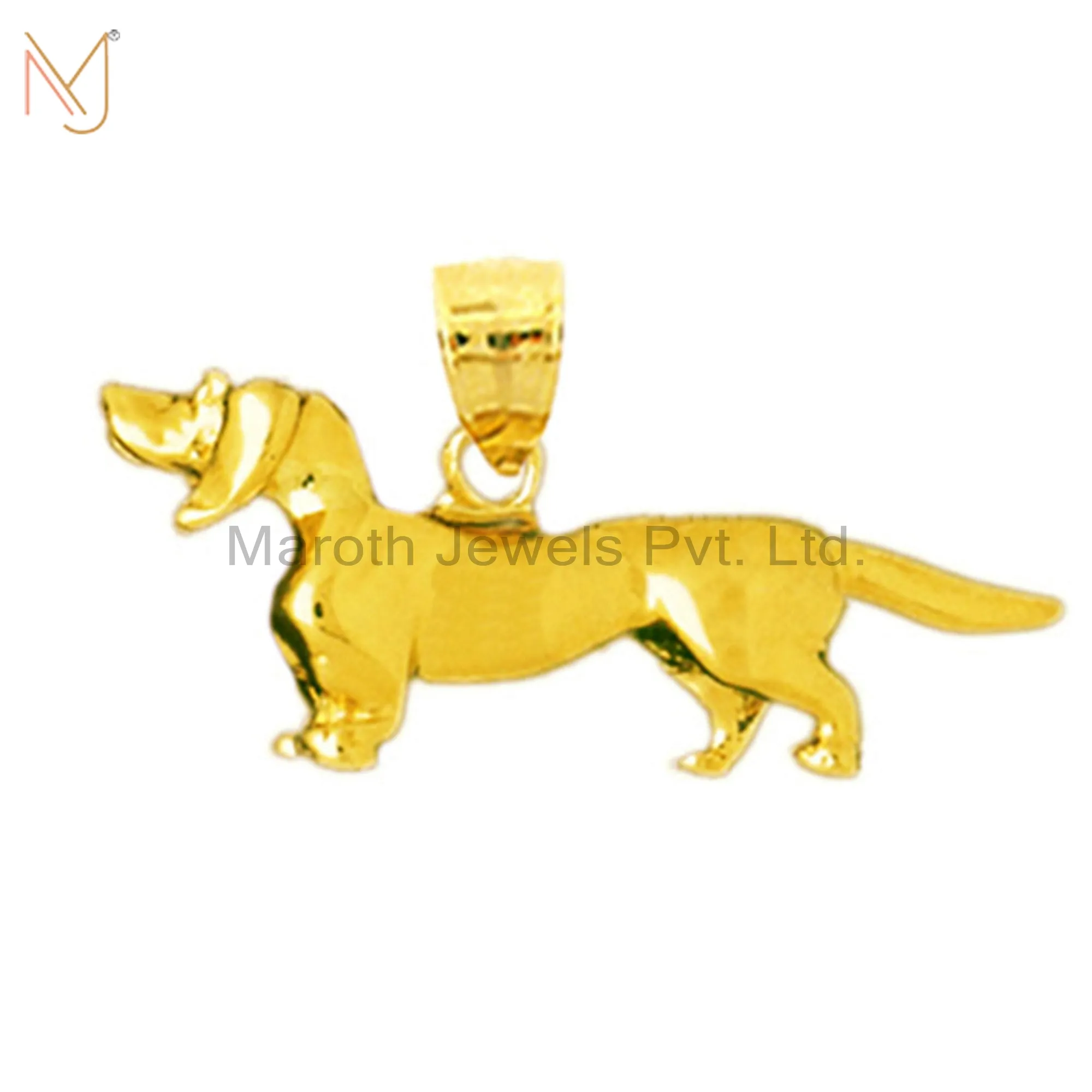 Private Lable 925 Silver Yellow Gold Plated Dachshund Dog Breed Charm Pendant Jewelry