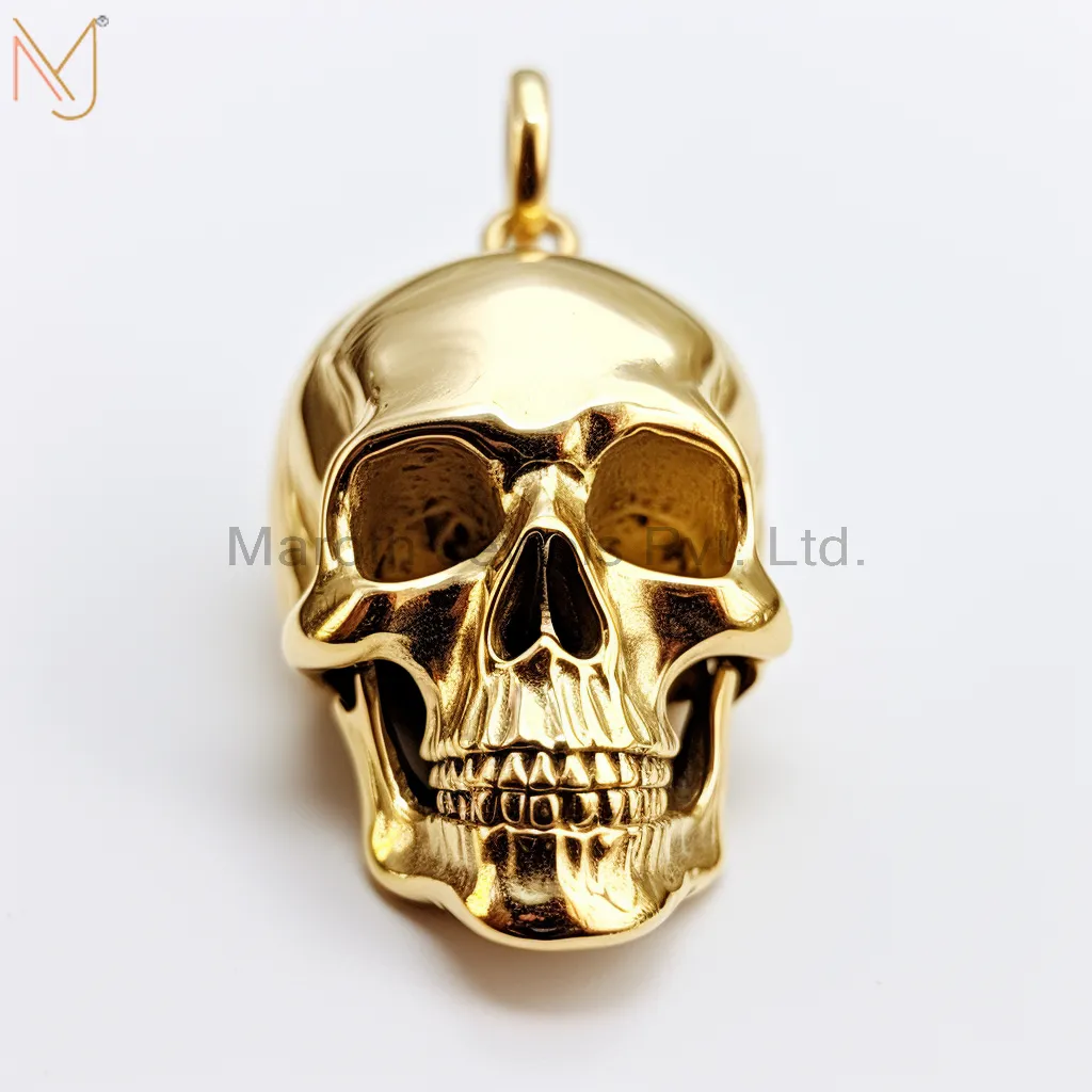 925 Sterling Silver Yellow Gold Plated Skull Pendant Jewelry Supplier