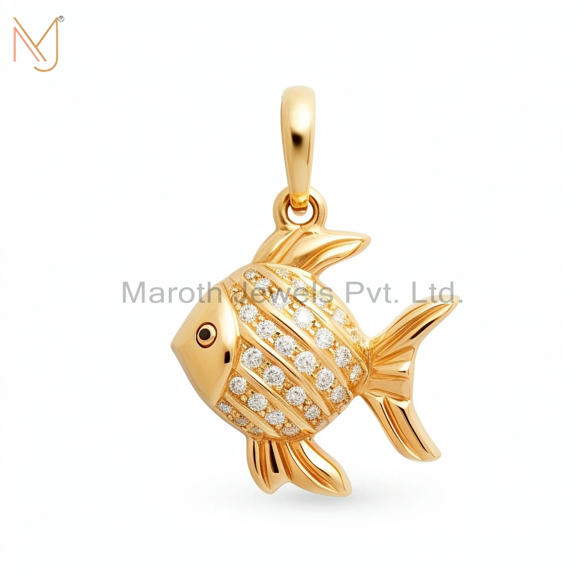 Private Lable 925 Sterling Silver Yellow Gold Plated Moissanite Angel Fish Charm Pendant Jewelry