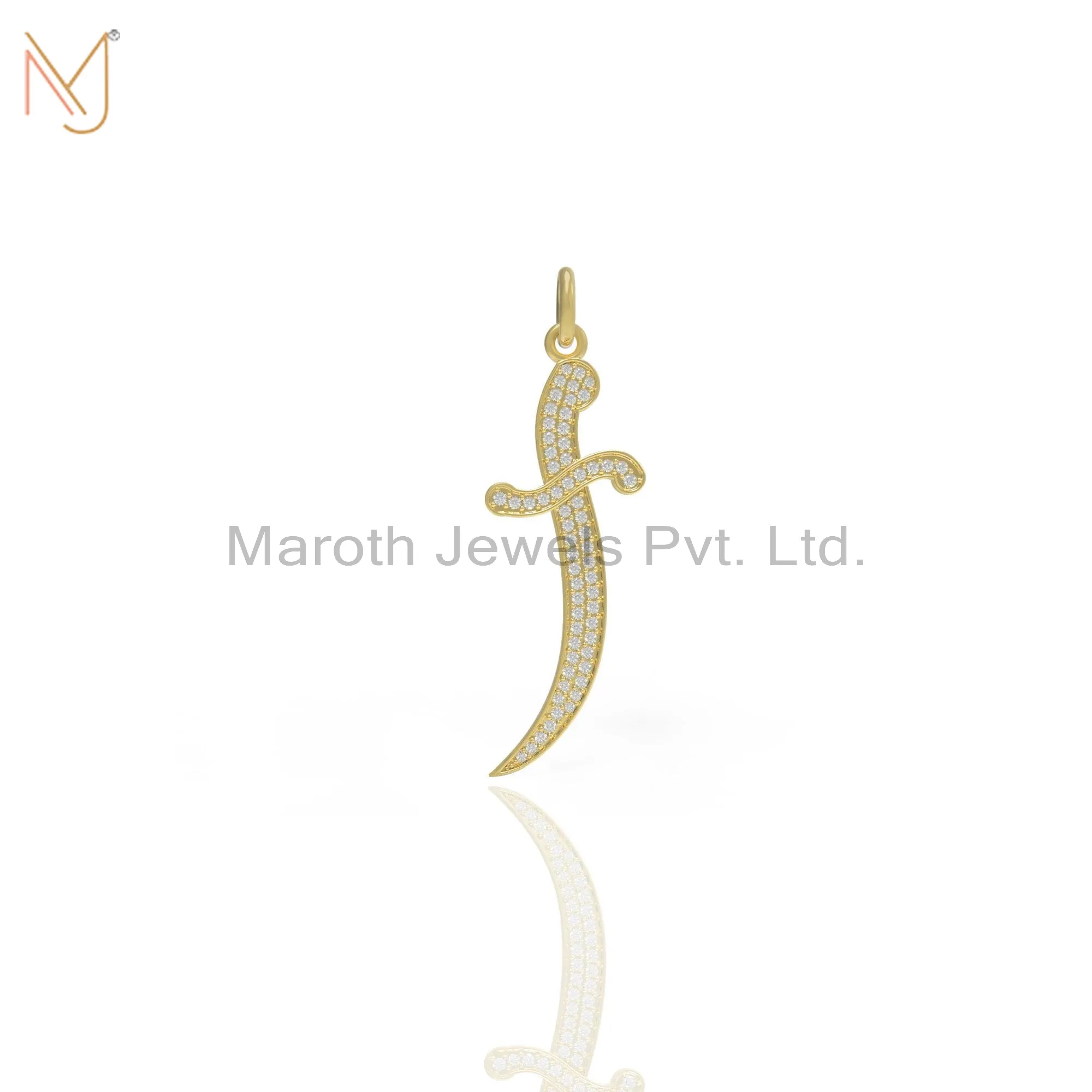 925 Silver Yellow Gold Plated Diamond Sword Design Pendant Jewelry Manufacturer