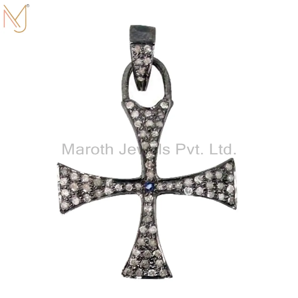 925 Sterling Silver Rhodium Handmade CROSS Pendant Studded Diamond Religious Jewelry Manufacturer