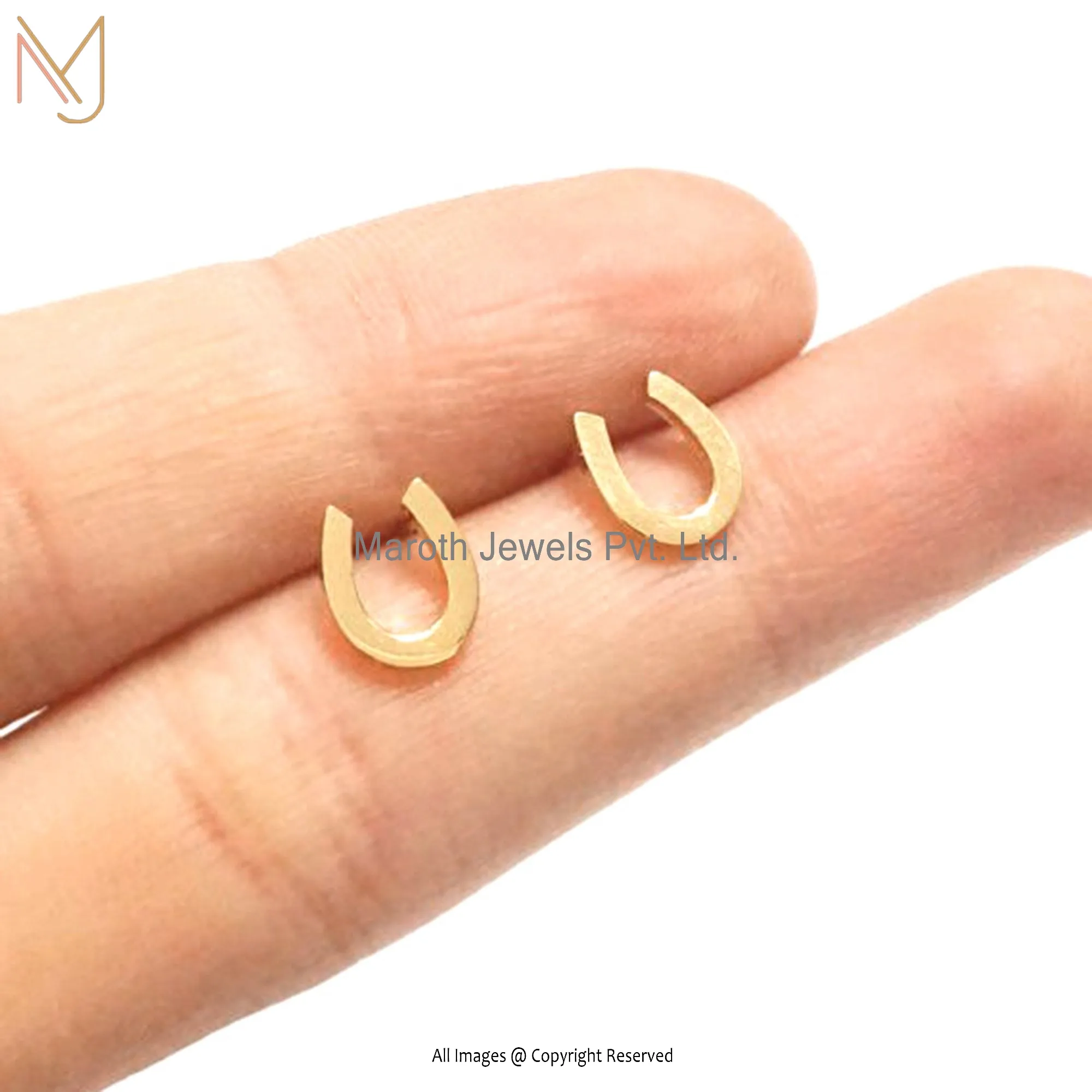 925 Sterling Silver Yellow Gold Plated Horse Shoe Stud Earring Jewelry USA