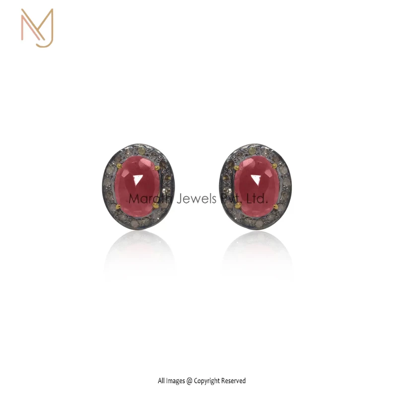 925 Silver Yellow Gold Rhodium Plated Diamond Ruby Gemstone Stud Earring Custom Jewelry