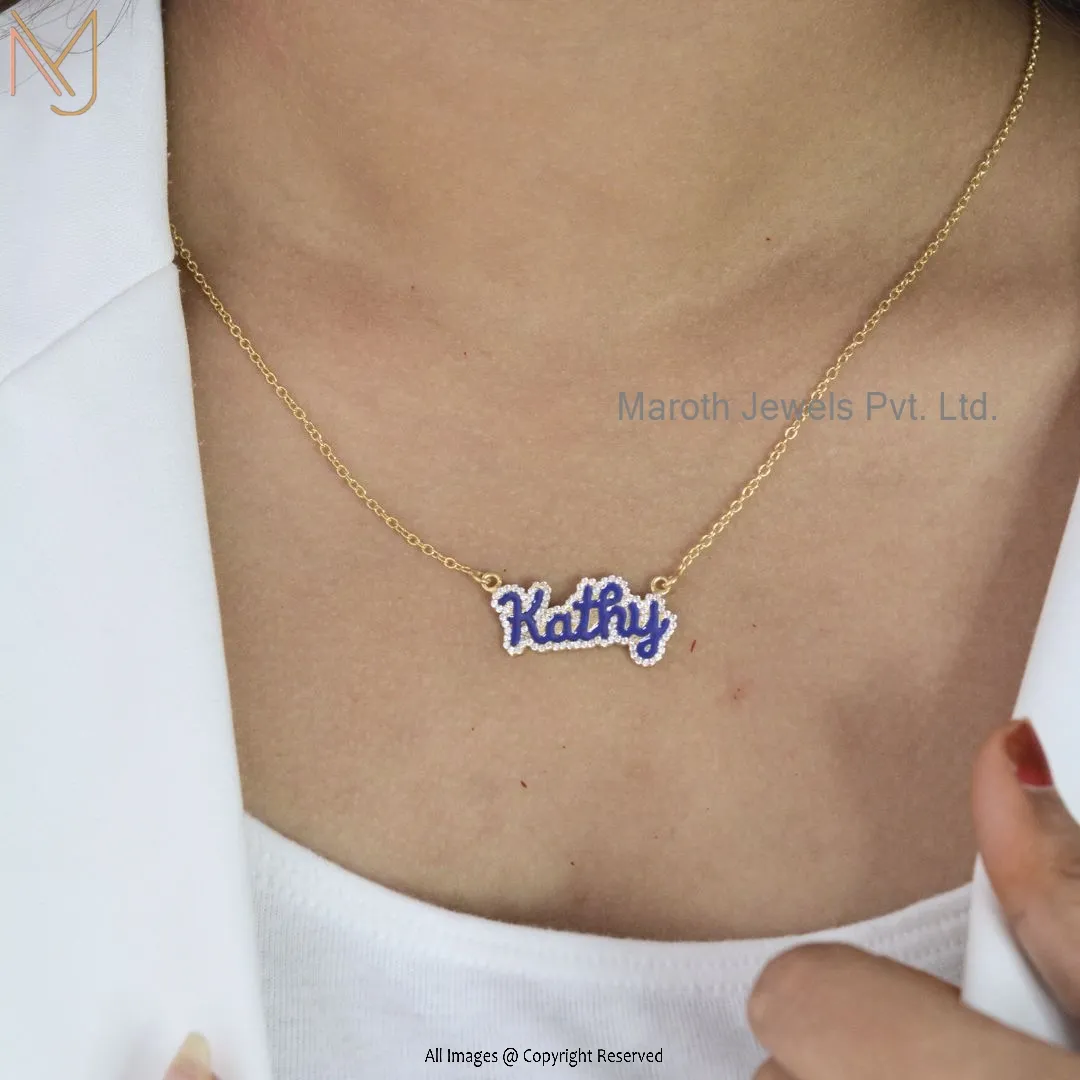 14K Rose Gold Bling Script Enamel Nameplate Necklace Manufacturer