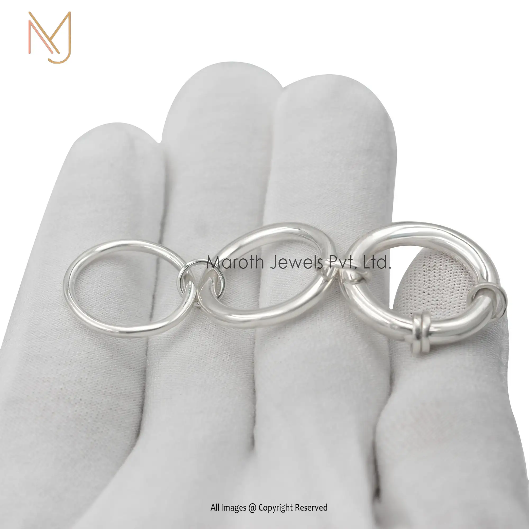 925 Silver Natural Silver Yellow Gold & Rose Gold Three Connector Band Ring Manufacturer