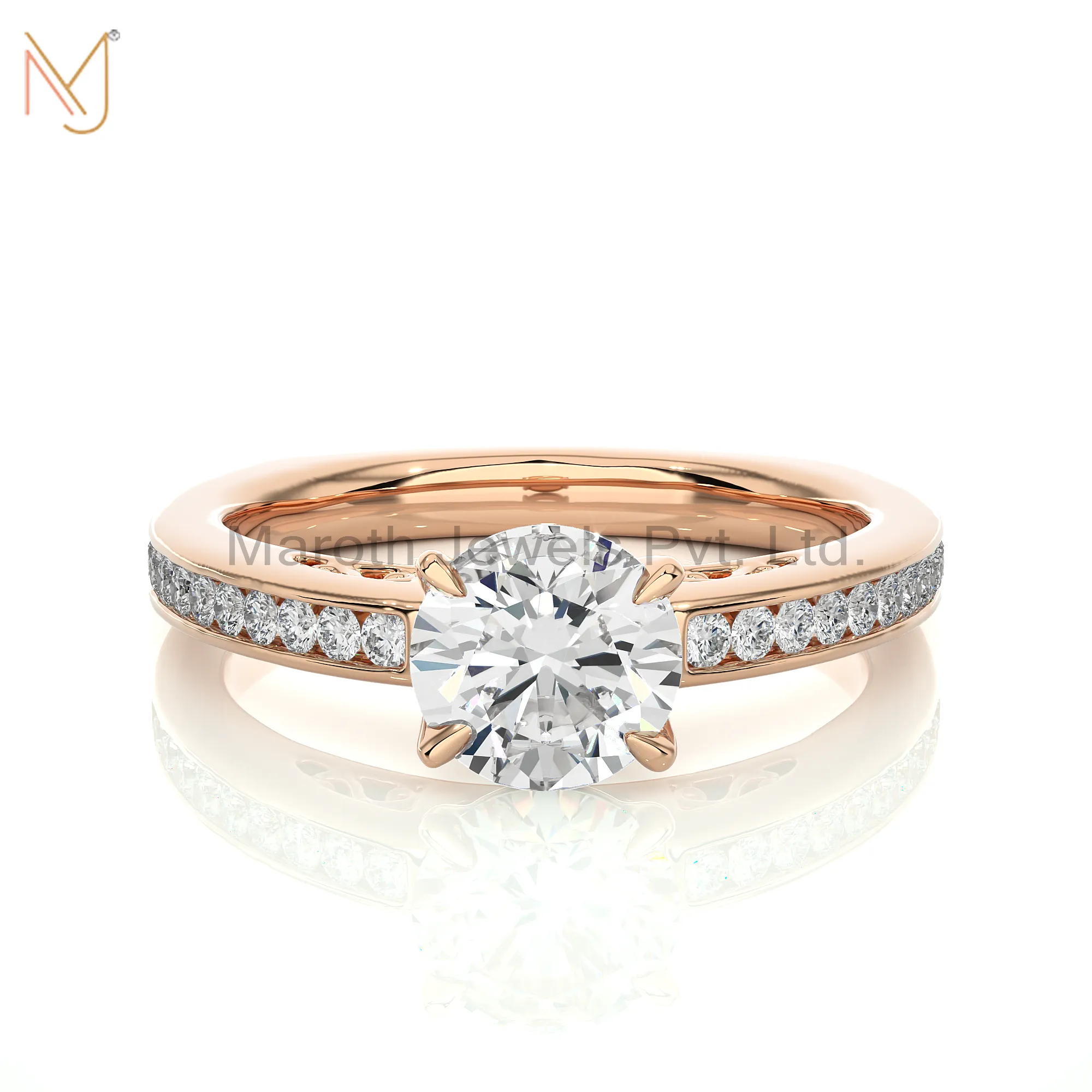 14K Yellow Gold Moissanite Diamonds Round Engagement Ring Manufacturer