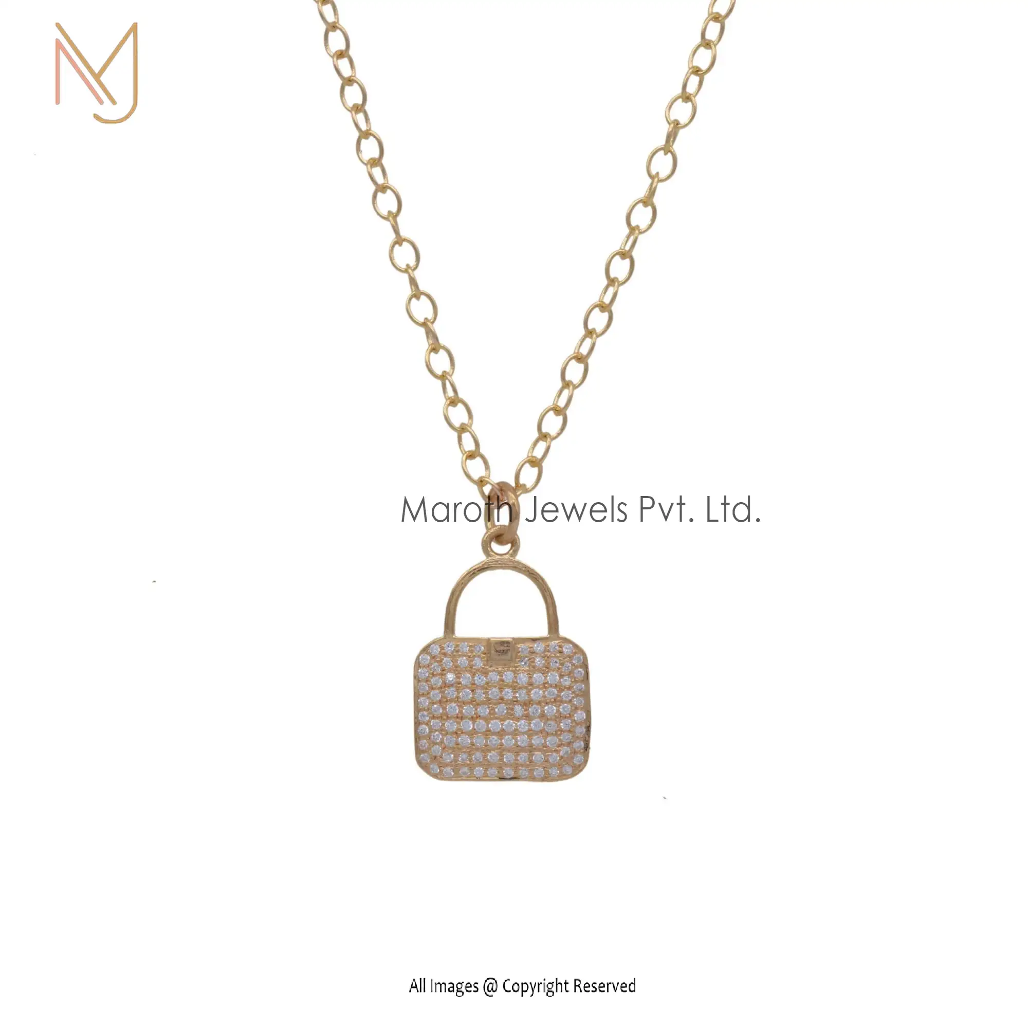 925 Sterling Silver Yellow Gold Bag Desig Pave Diamond Setting Jewelry Pendant Jewelry USA