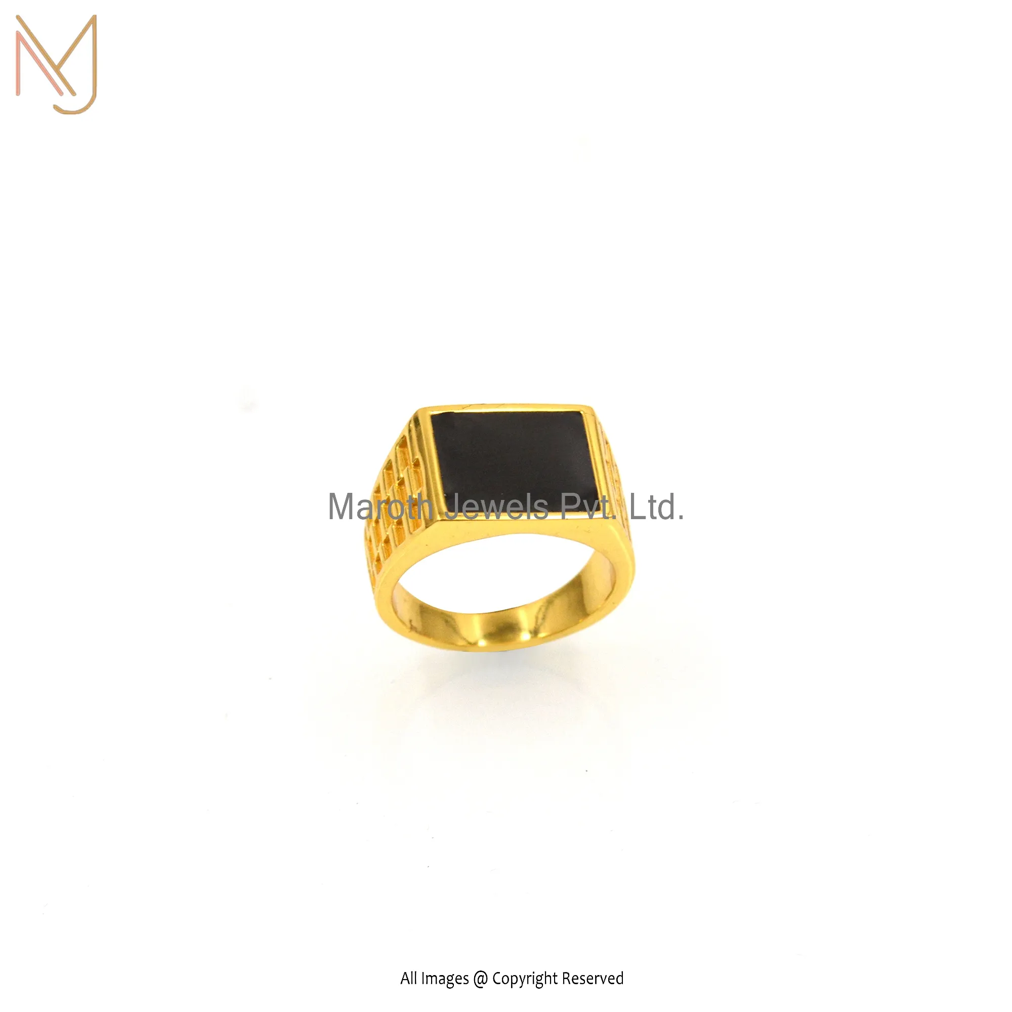 14K Yellow Gold Black Enamel Ring Manufacturer