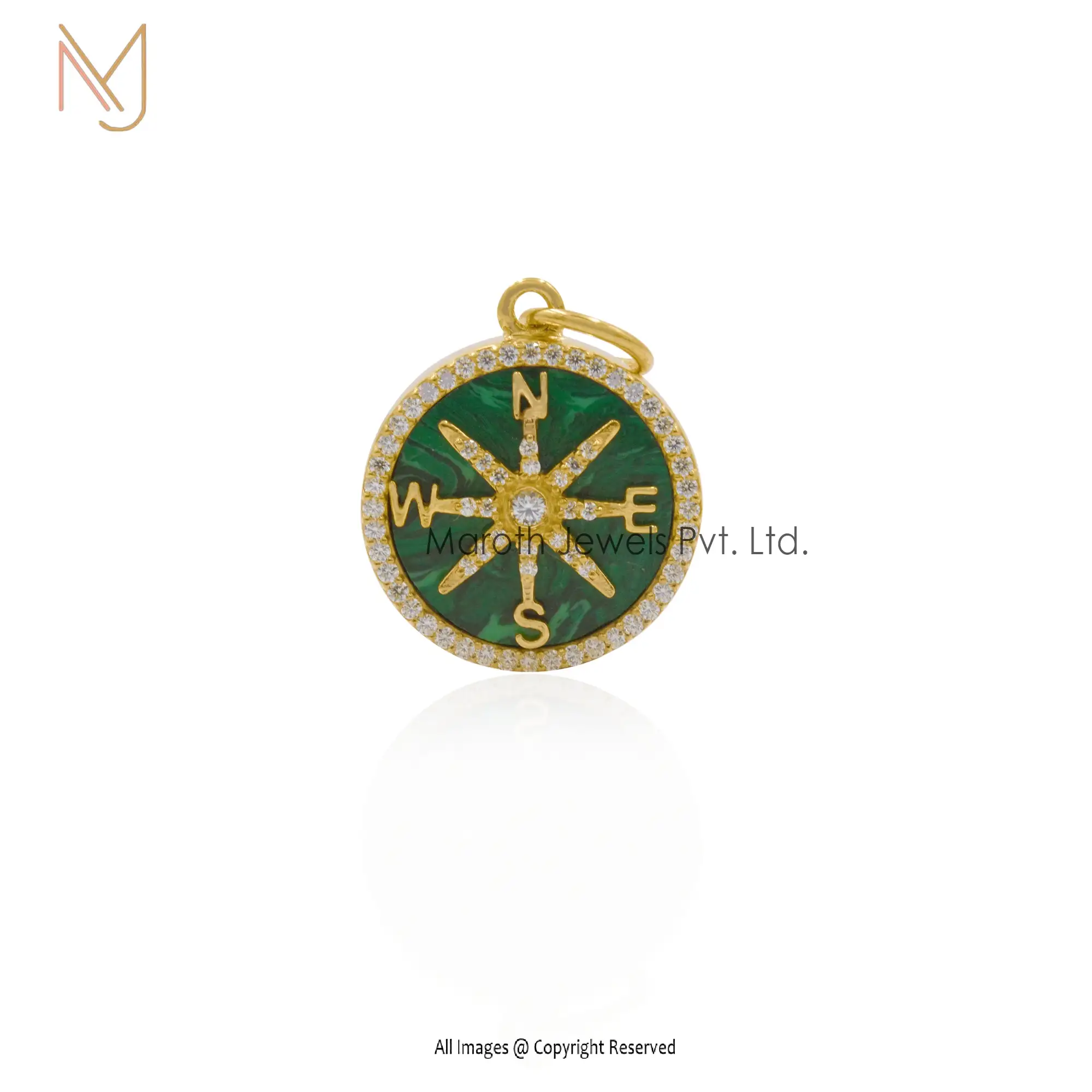 925 Silver Yellow Gold Turquoise And White CZ Compass Pendant Jewelry Supplier