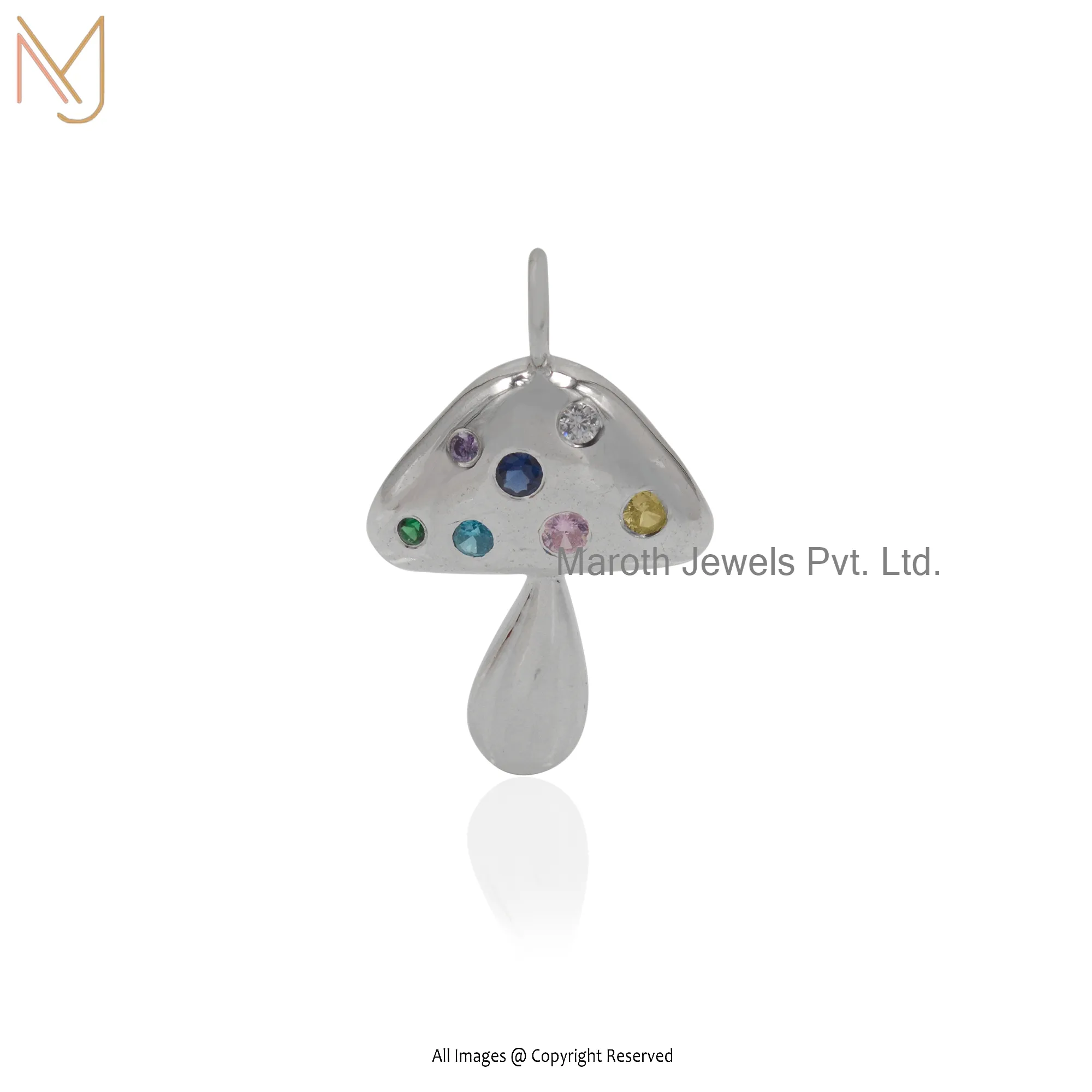 925 Silver Natural Silver Multi Gemstone Mushroom Pendant Custom Jewelry