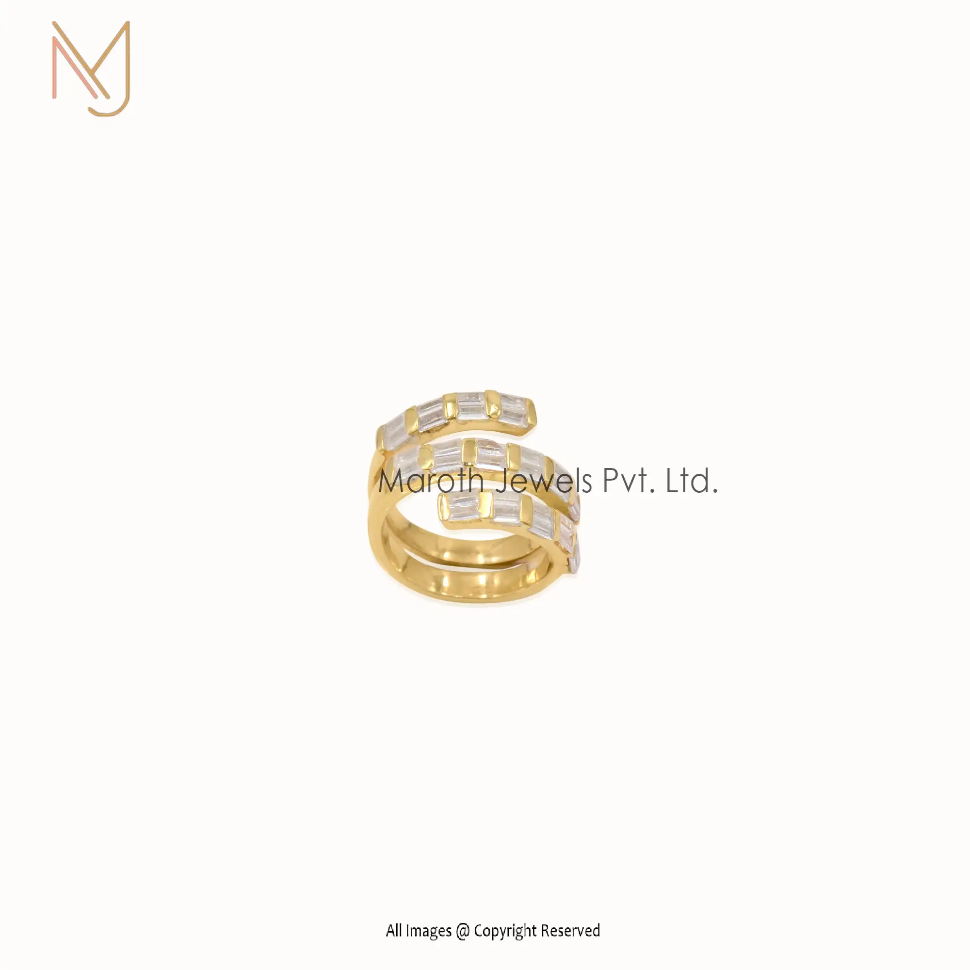 14k White Topaz Baguette Coil Ring Manufacturer