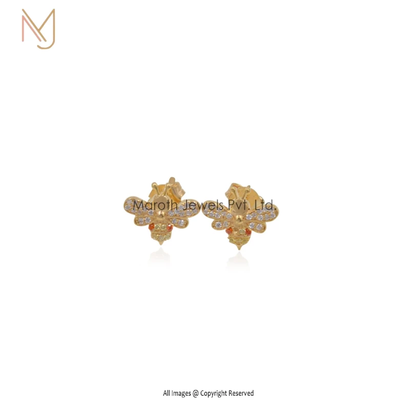 925 Silver Bumble Bee Stud Post CZ Earrings Manufacturer