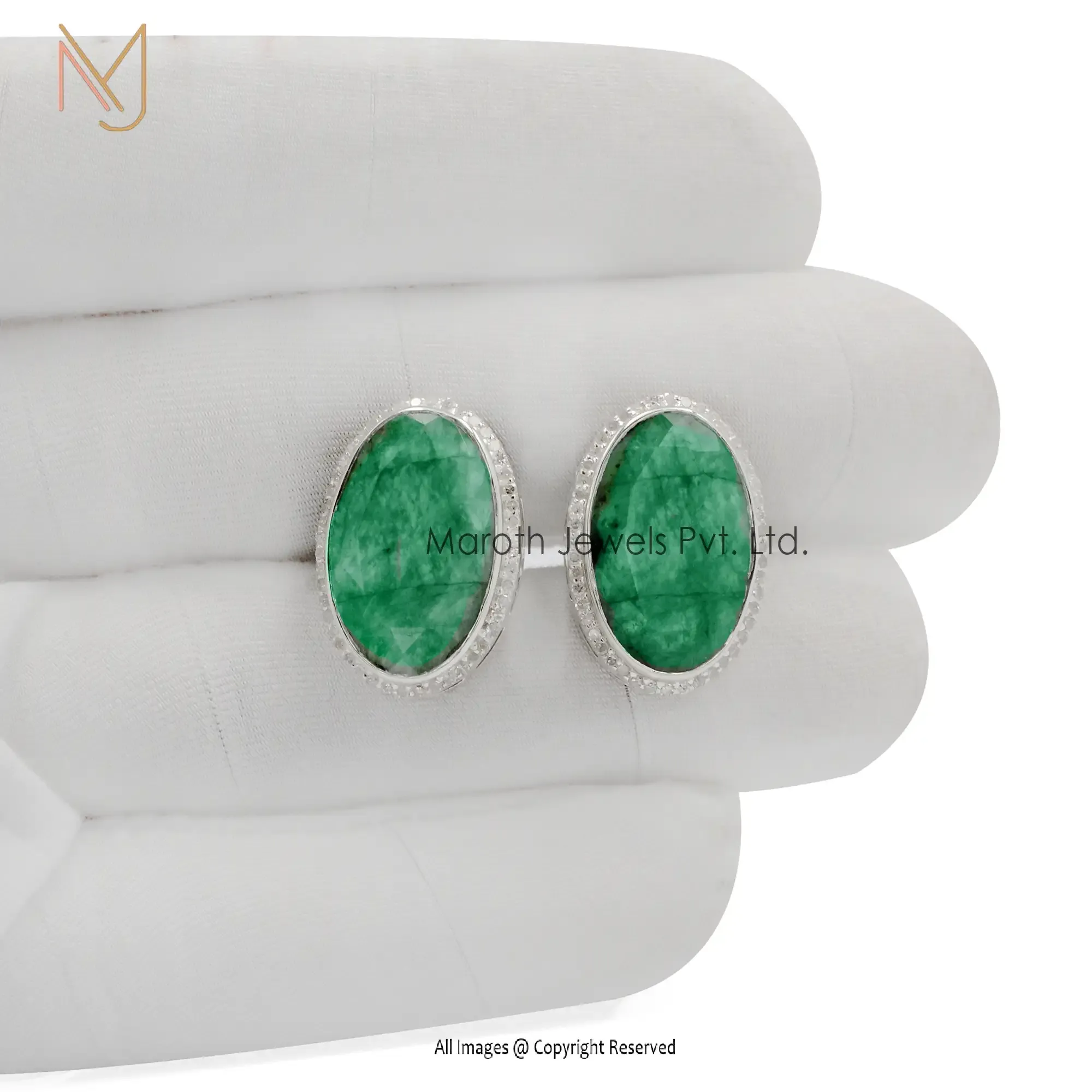 14K Yellow Gold Emerald Pave Diamond Cufflinks Jewelry Manufacturer