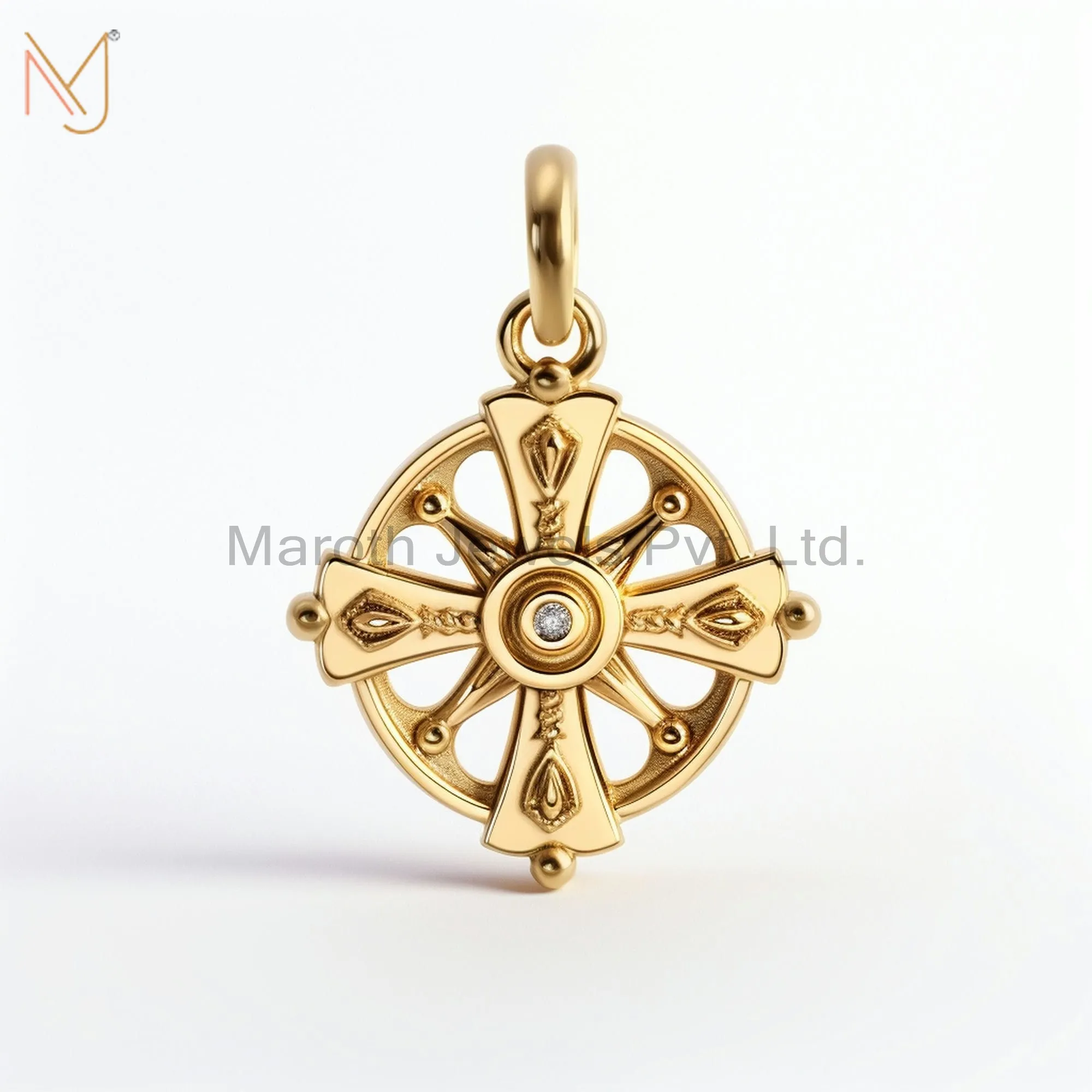 925 Sterling Silver Yellow Gold Plated Moissanite Gold Christian Spiritual Charm Pendant Custom Jewelry